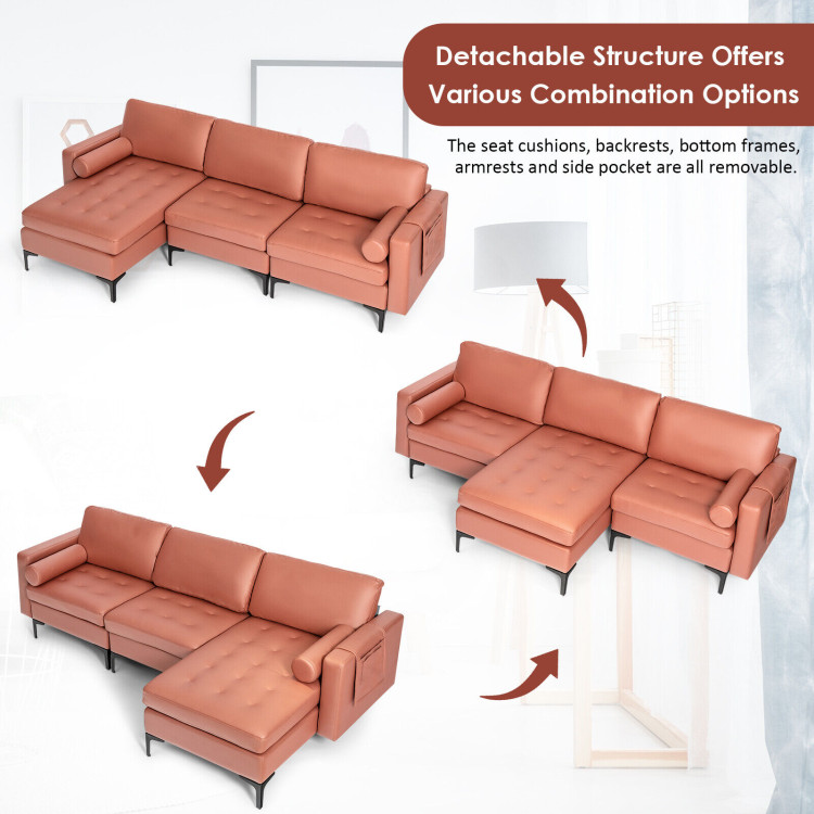 Modular L-shaped 3-Seat Sectional Sofa with Reversible Chaise and 2 USB Ports view 6