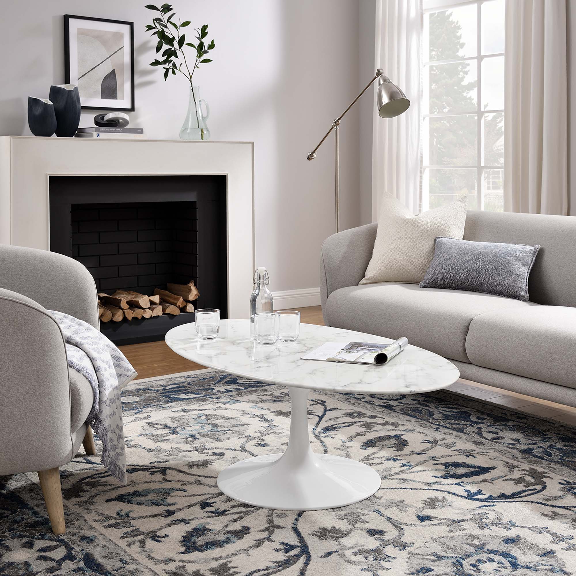 Lippa Oval Artificial Marble Coffee Table view 2