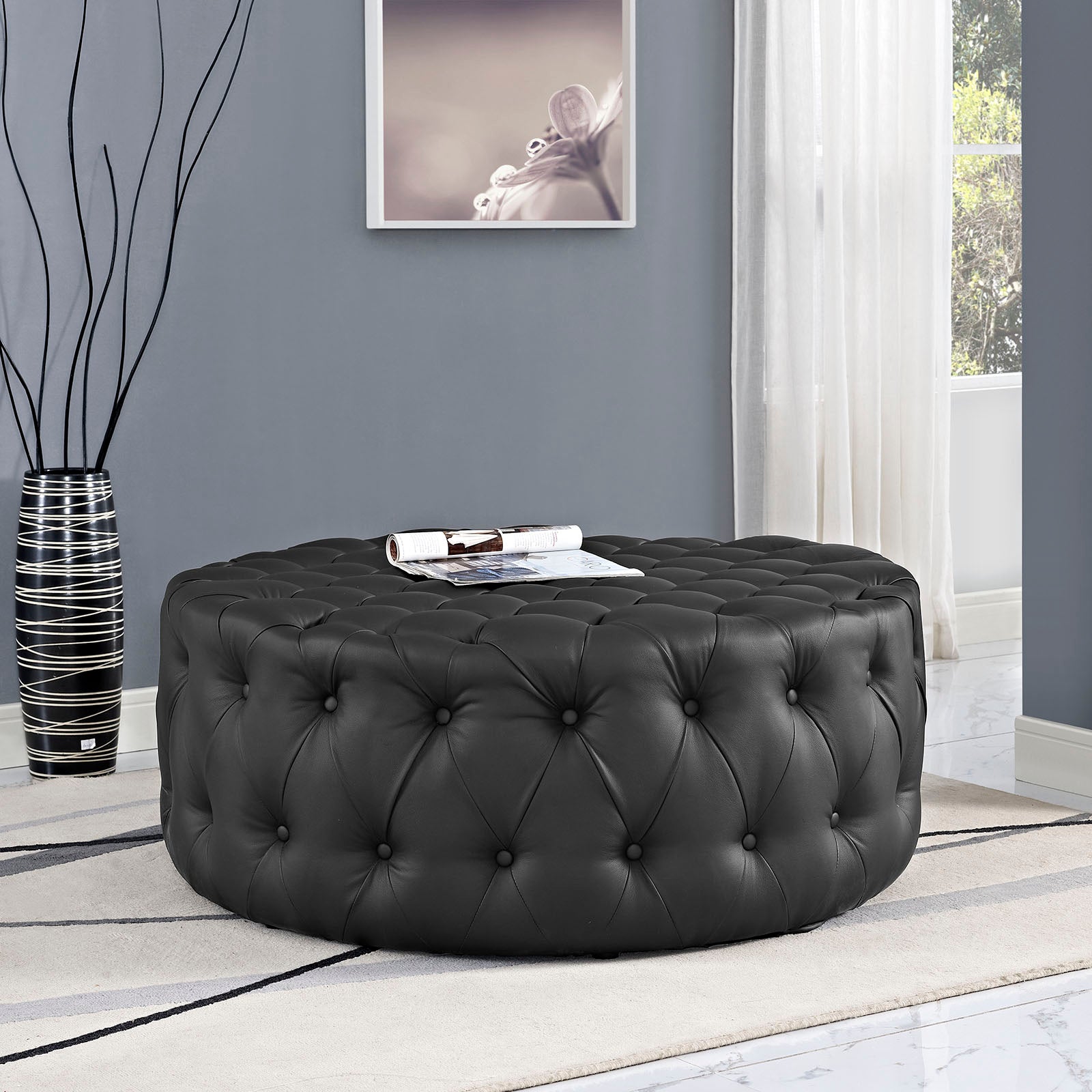 Amour Upholstered Vinyl Ottoman view 2