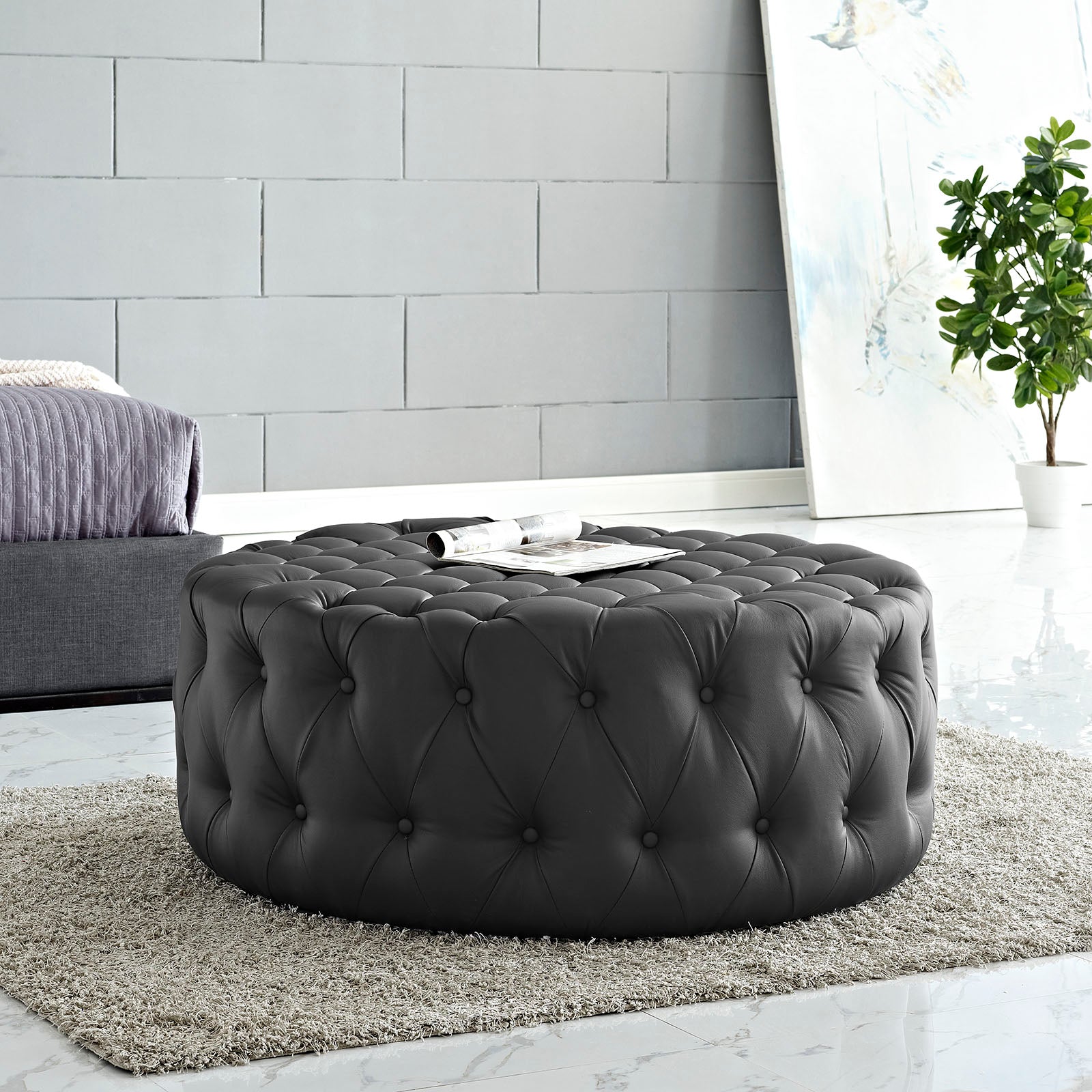 Amour Upholstered Vinyl Ottoman view 3