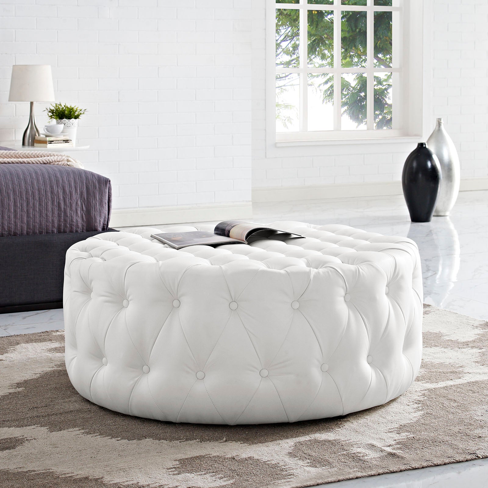 Amour Upholstered Vinyl Ottoman view 6