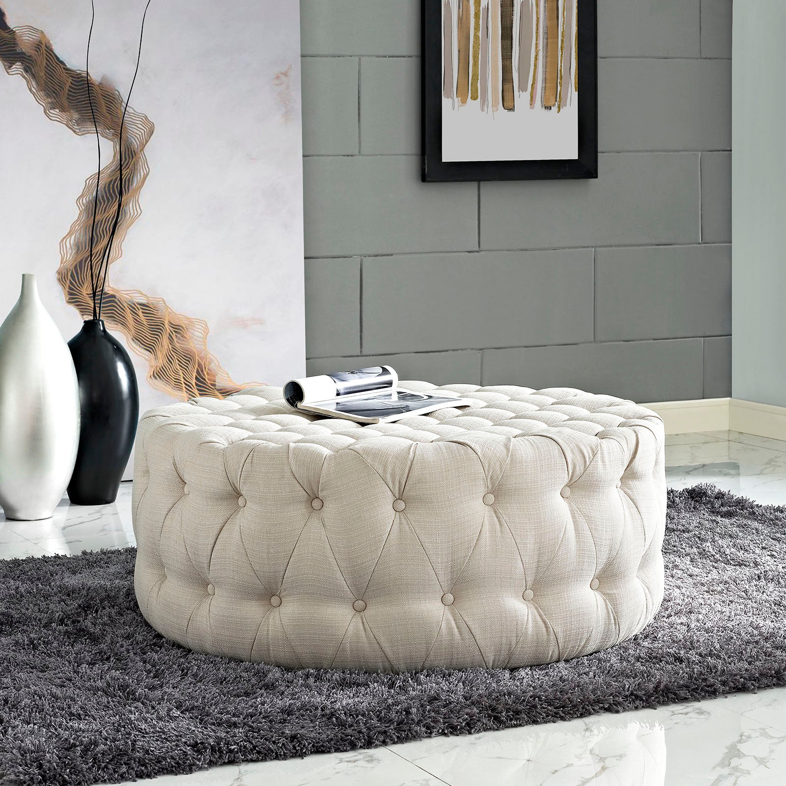 Amour Upholstered Fabric Ottoman view 6