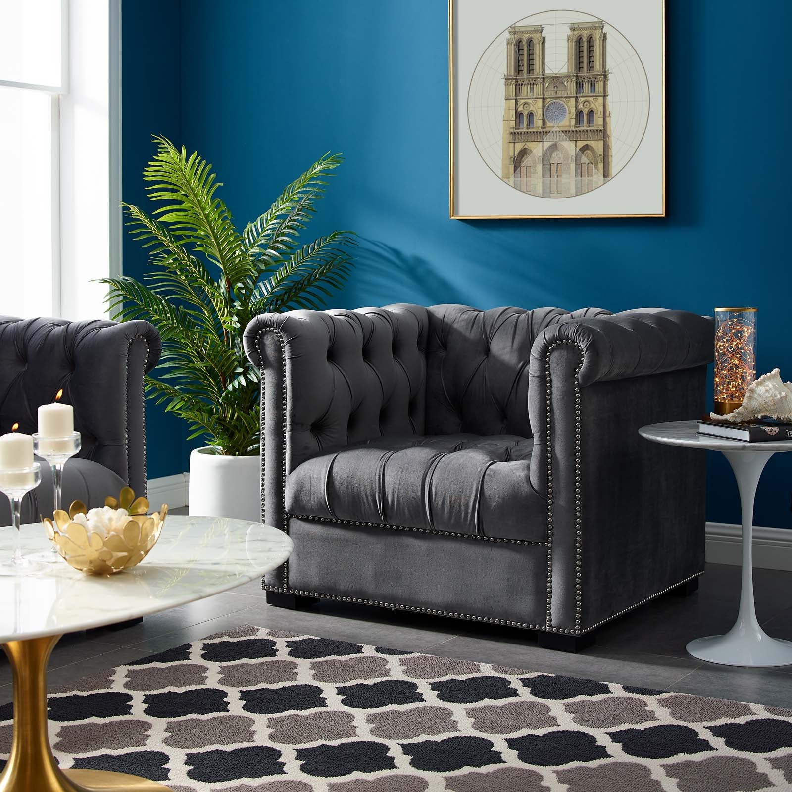 Heritage Performance Velvet Armchair view 2