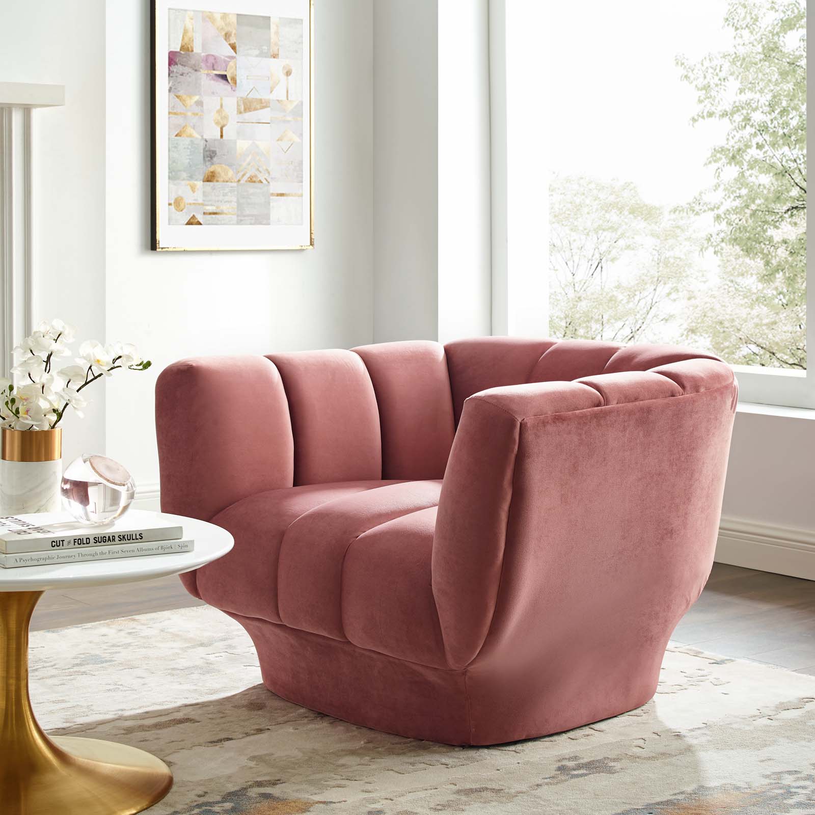 Entertain Vertical Channel Tufted Performance Velvet Armchair view 2