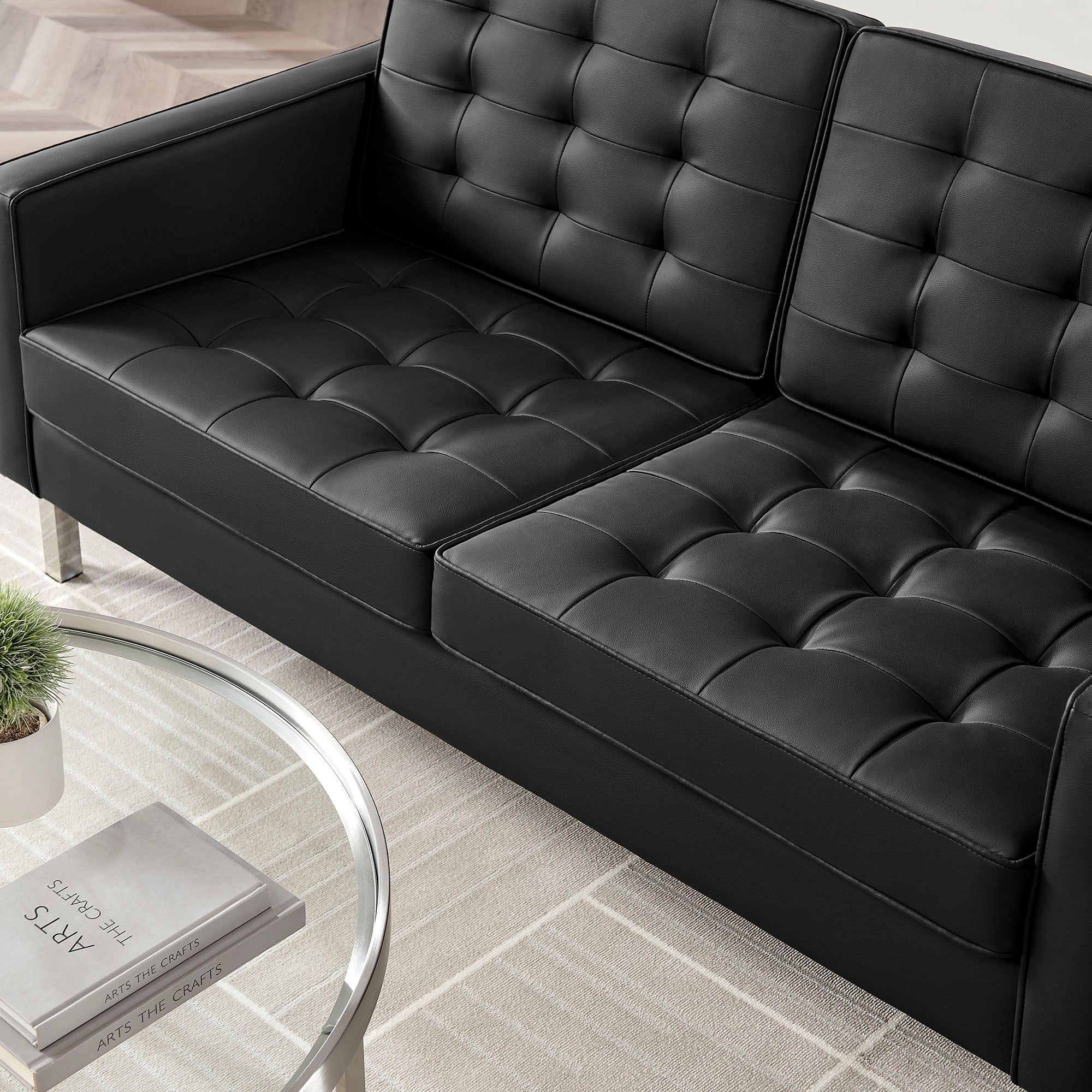 Loft Tufted Vegan Leather Loveseat view 2