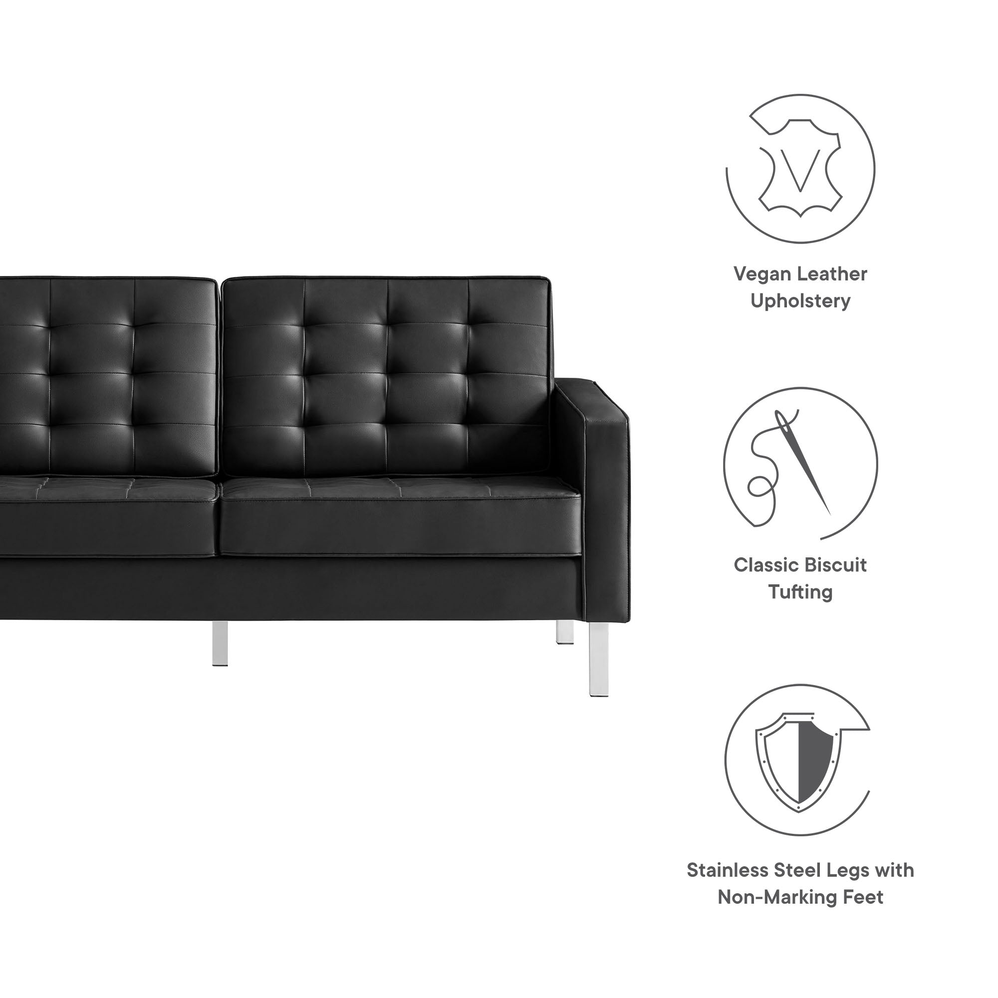 Loft Tufted Vegan Leather Loveseat view 3