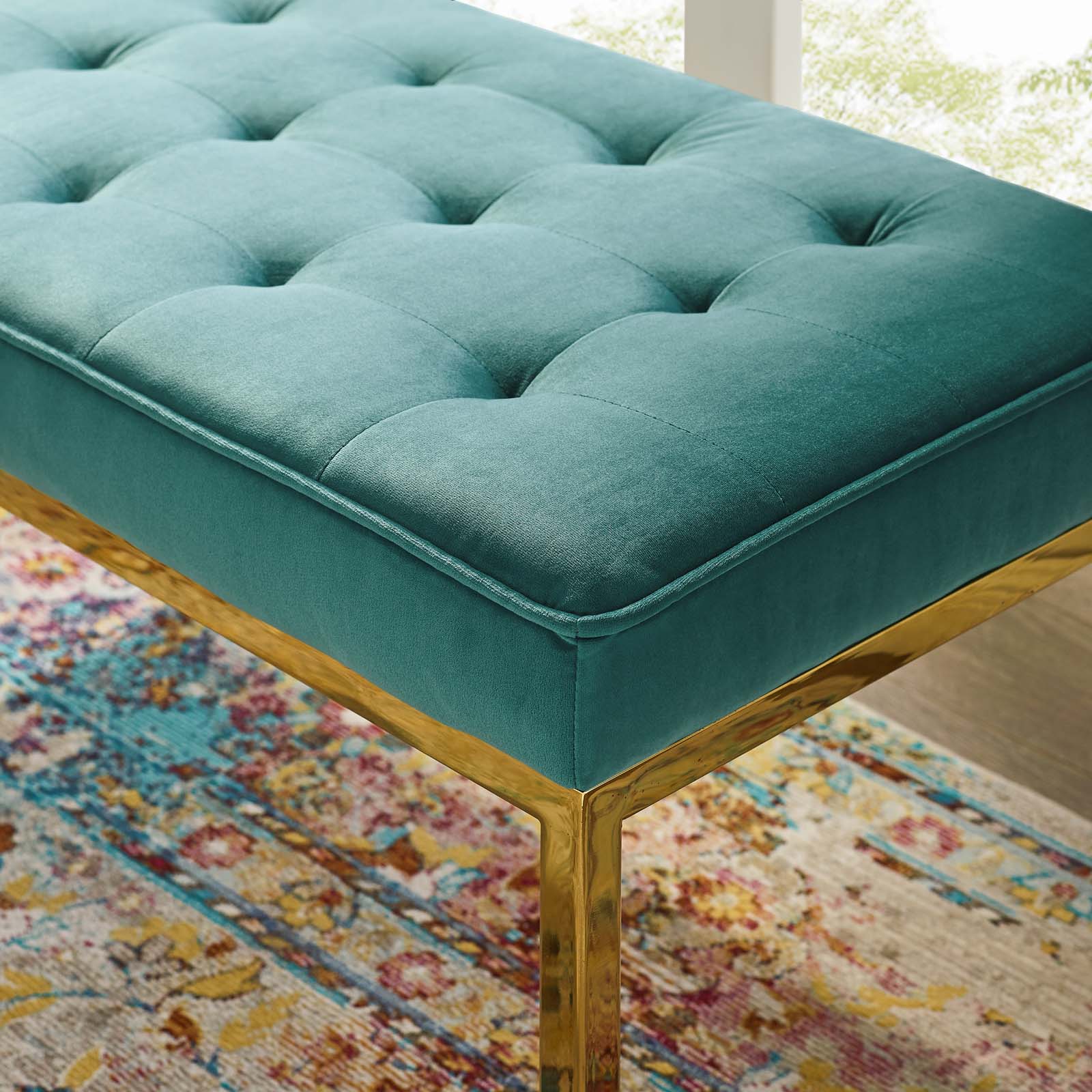 Loft Gold Stainless Steel Leg Medium Performance Velvet Bench - Image 8