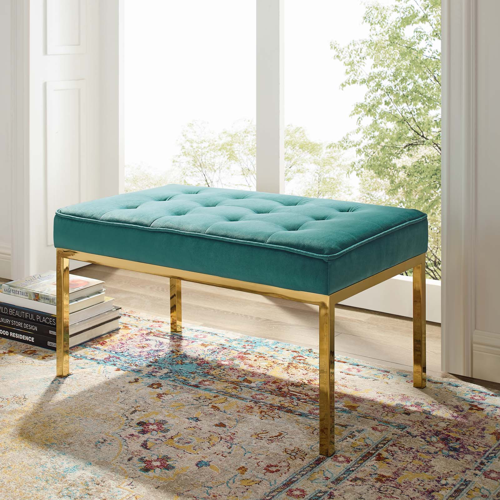 Loft Gold Stainless Steel Leg Medium Performance Velvet Bench - Image 6