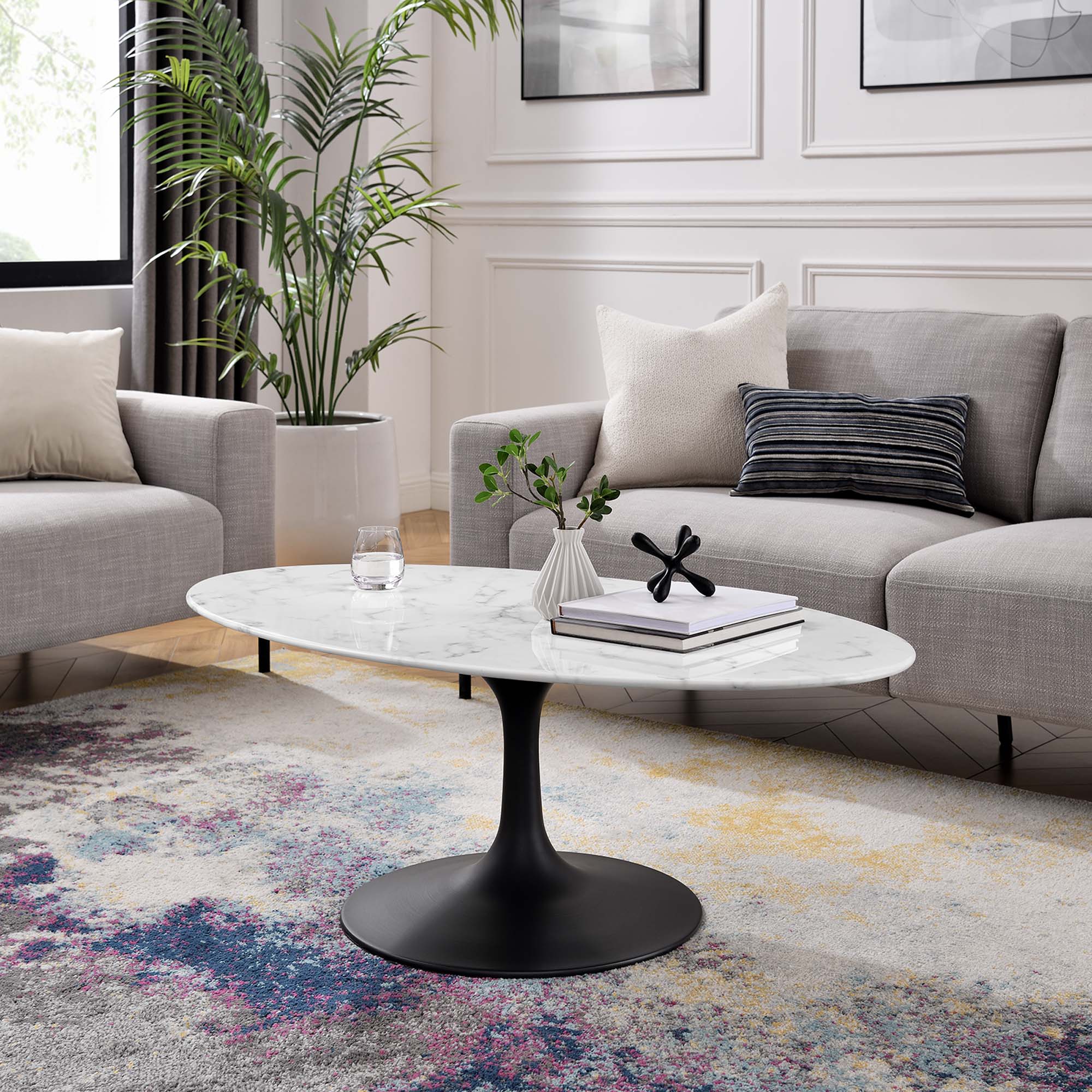 Lippa Oval Artificial Marble Coffee Table - Image 9