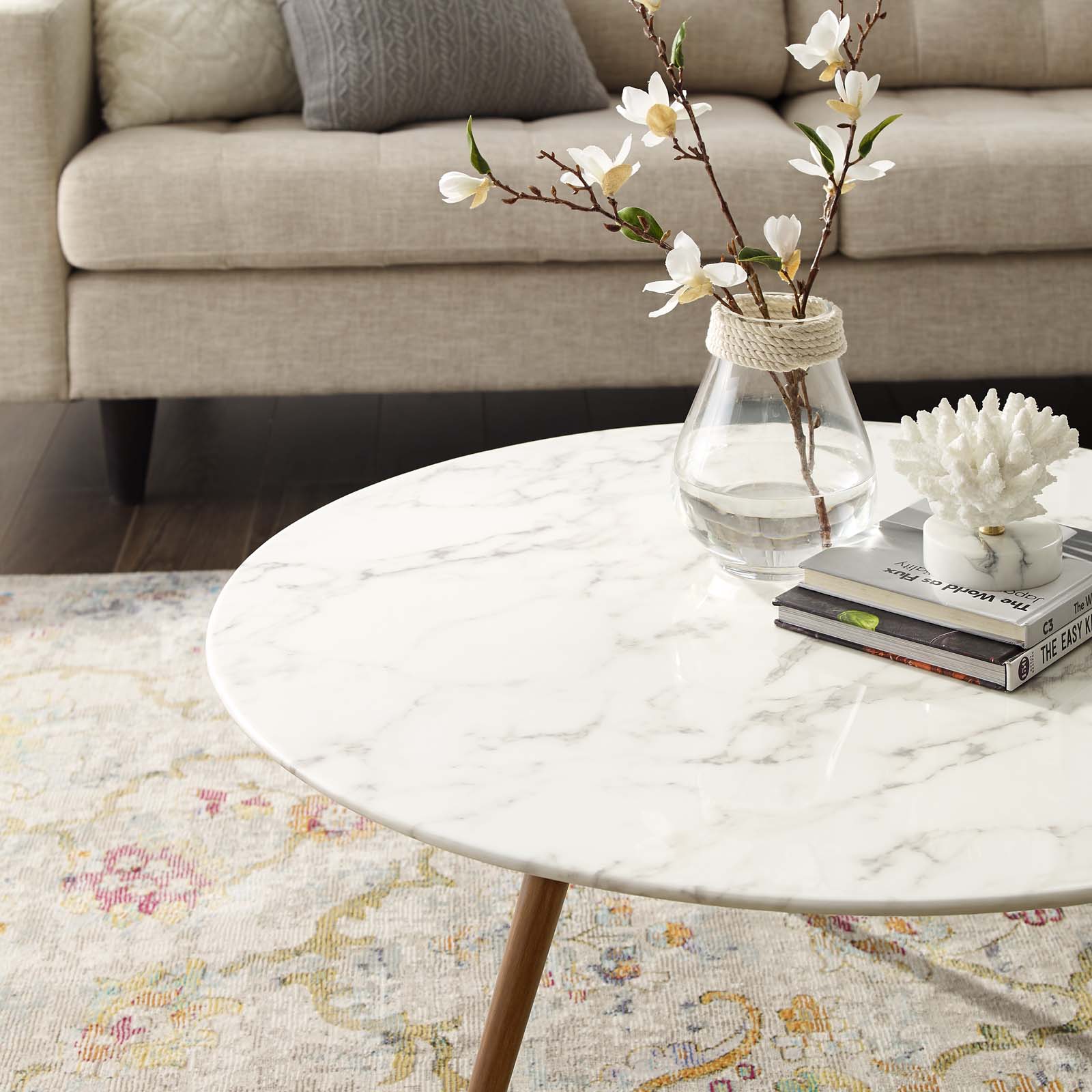 Lippa Round Artificial Marble Coffee Table with Tripod Base - Image 9
