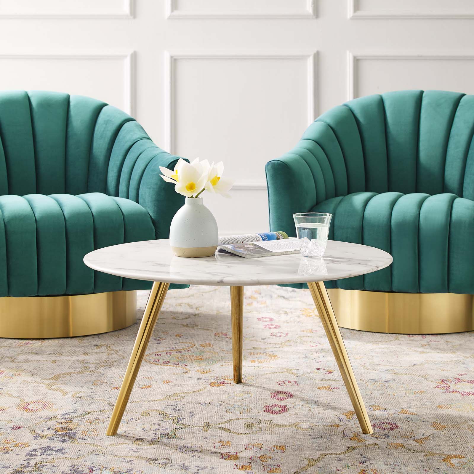 Lippa Round Artificial Marble Coffee Table with Tripod Base - Image 10