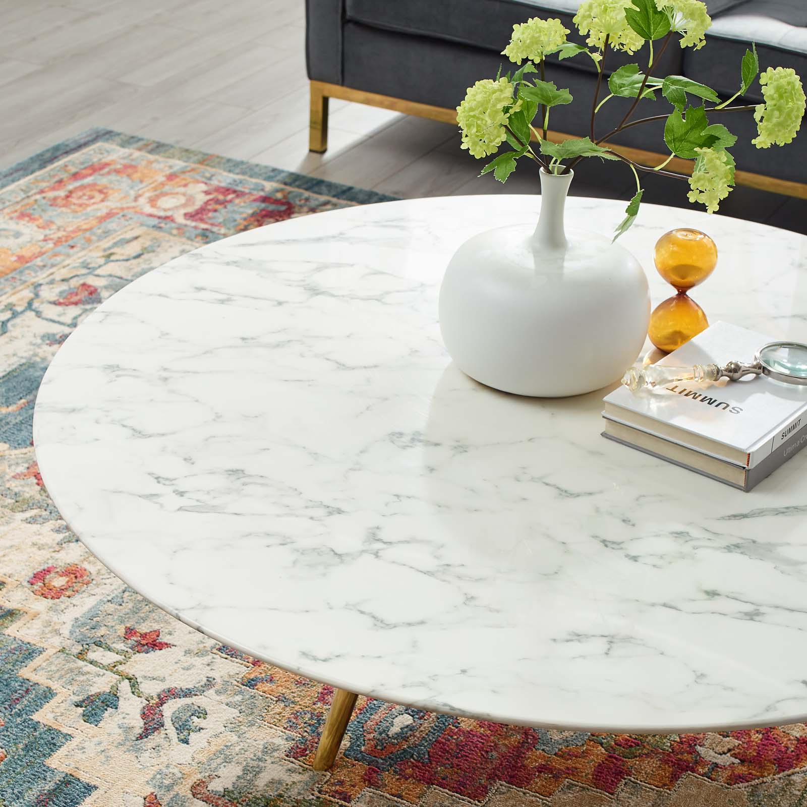 Lippa Round Artificial Marble Coffee Table with Tripod Base - Image 3