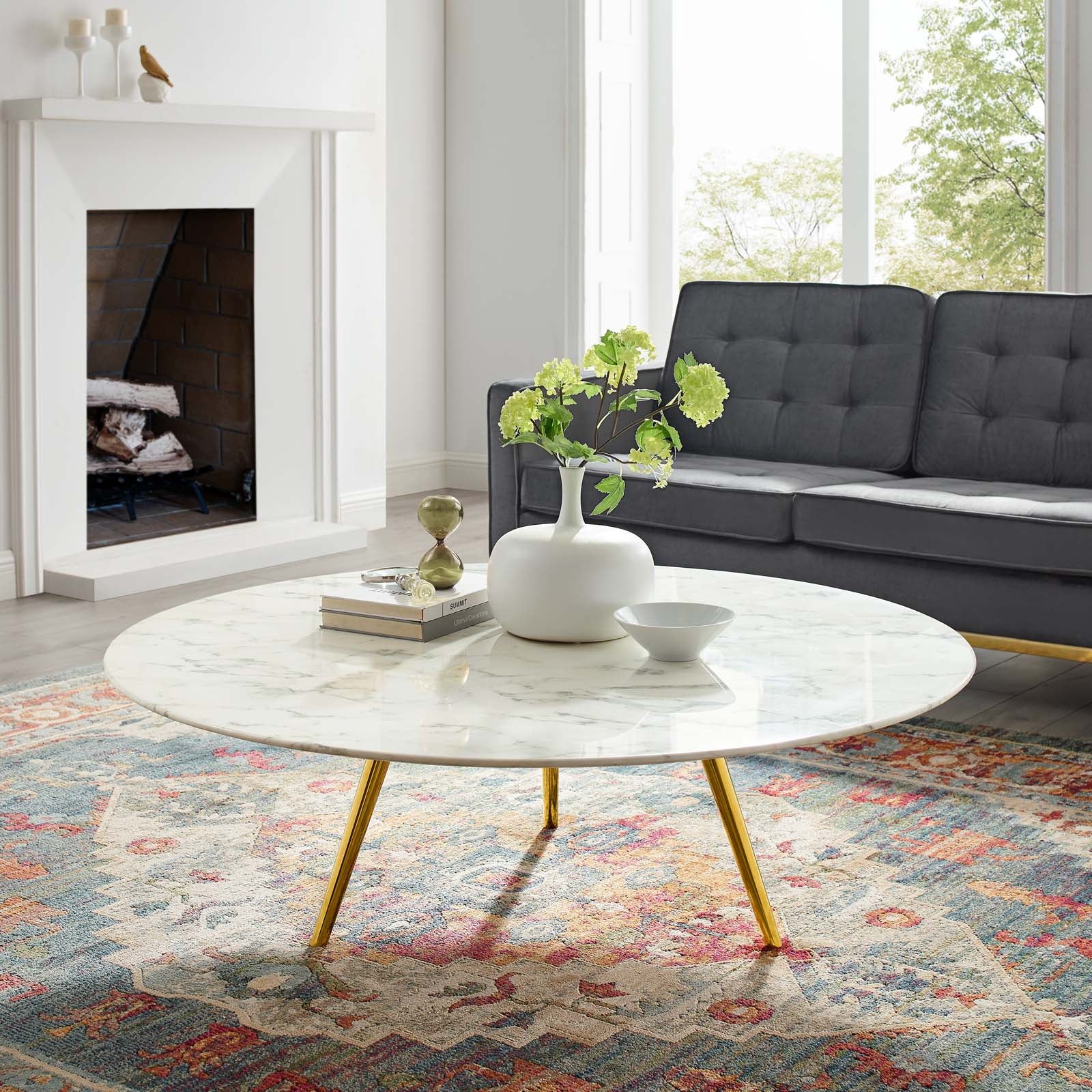 Lippa Round Artificial Marble Coffee Table with Tripod Base - Image 2