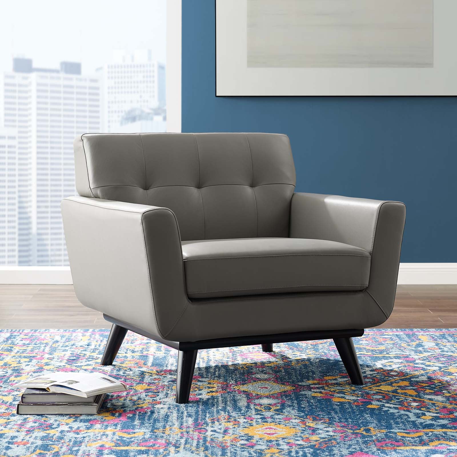 Engage Top-Grain Leather Living Room Lounge Accent Armchair view 2