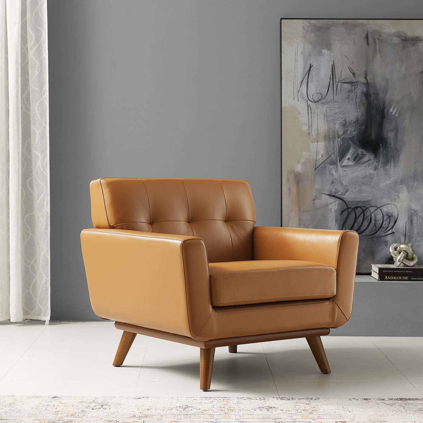 Engage Top-Grain Leather Living Room Lounge Accent Armchair view 7