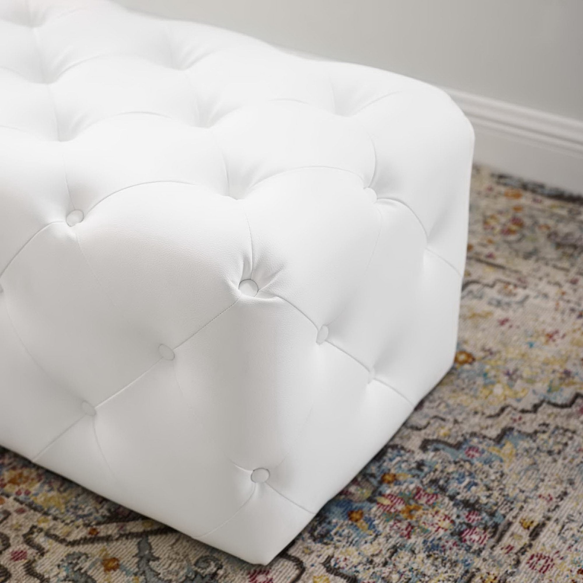 Amour 48″ Tufted Button Entryway Faux Leather Bench view 5