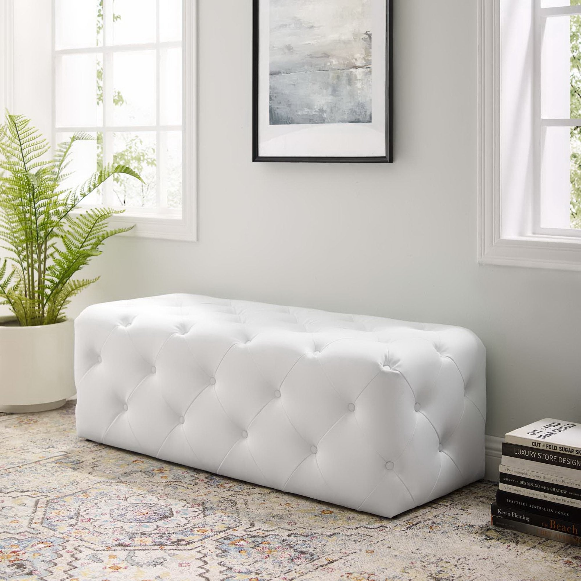 Amour 48″ Tufted Button Entryway Faux Leather Bench view 2