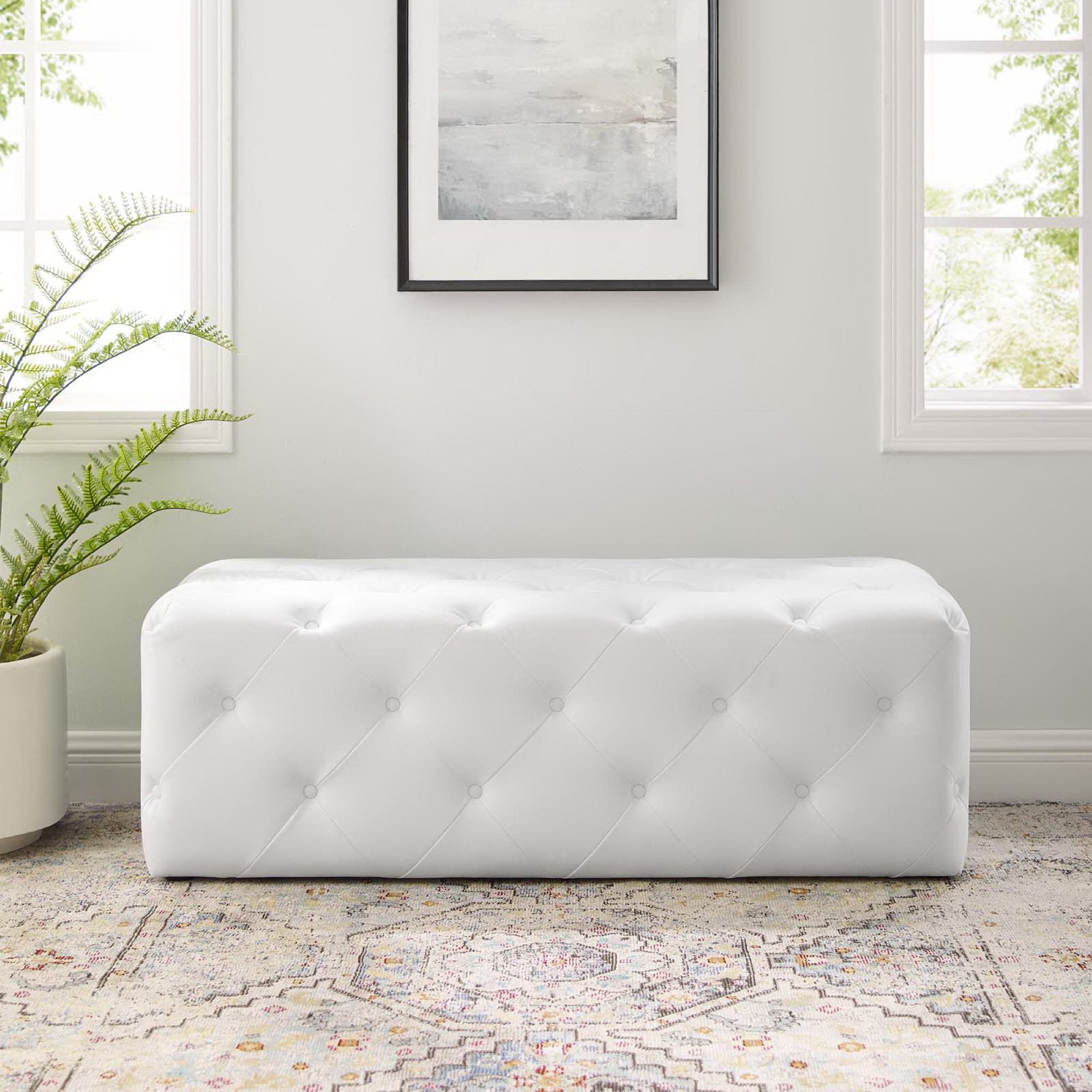 Amour 48″ Tufted Button Entryway Faux Leather Bench view 3