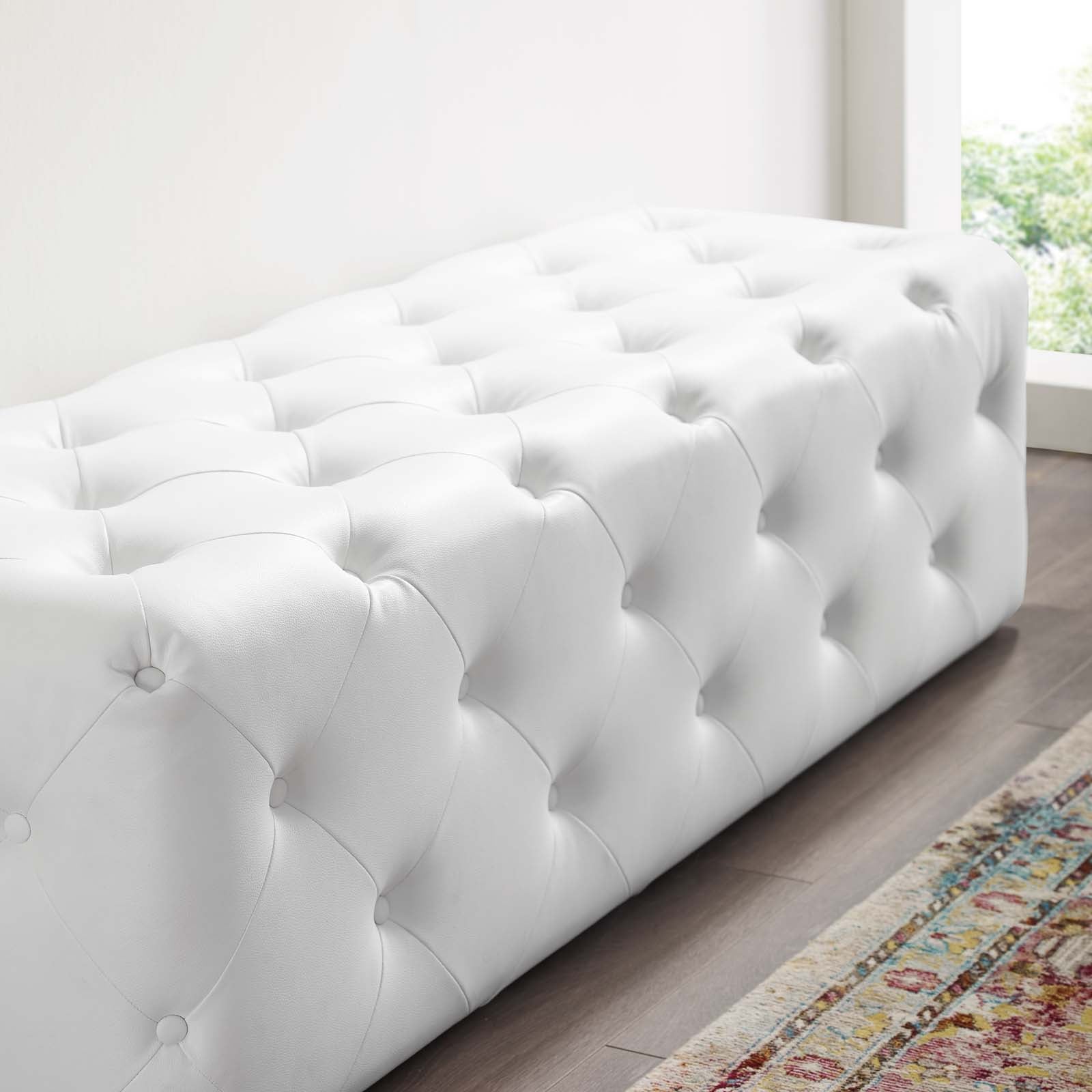 Amour 60″ Tufted Button Entryway Faux Leather Bench view 3