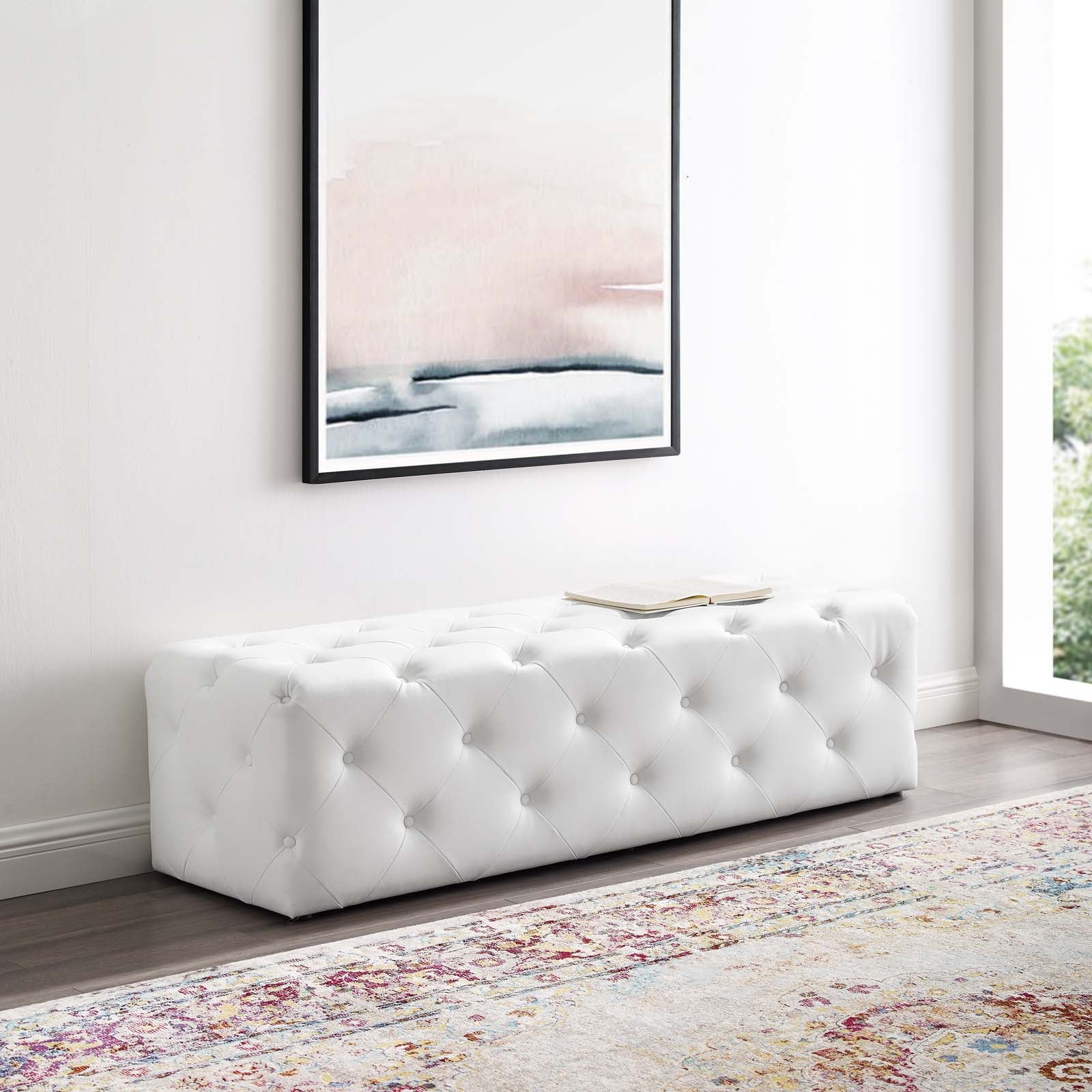 Amour 60″ Tufted Button Entryway Faux Leather Bench view 2