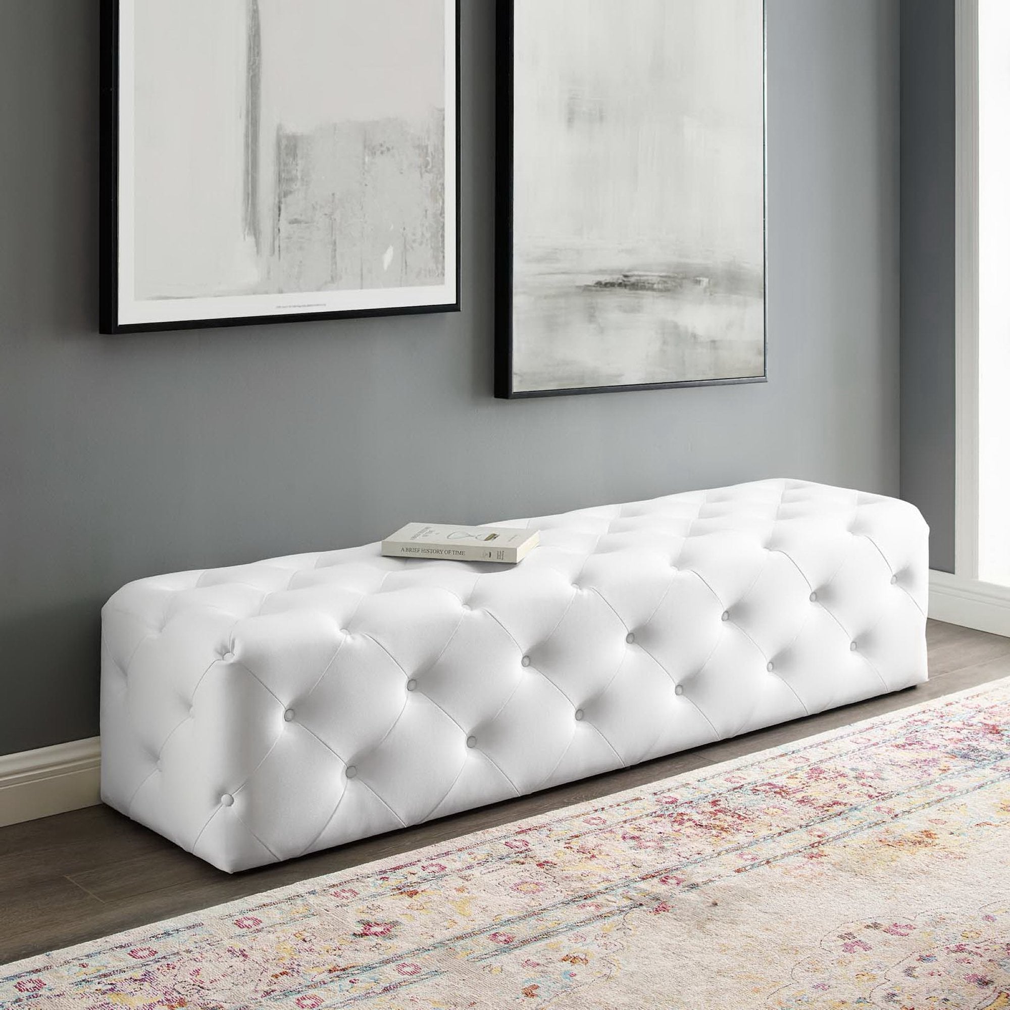Amour 72″ Tufted Button Entryway Faux Leather Bench view 2