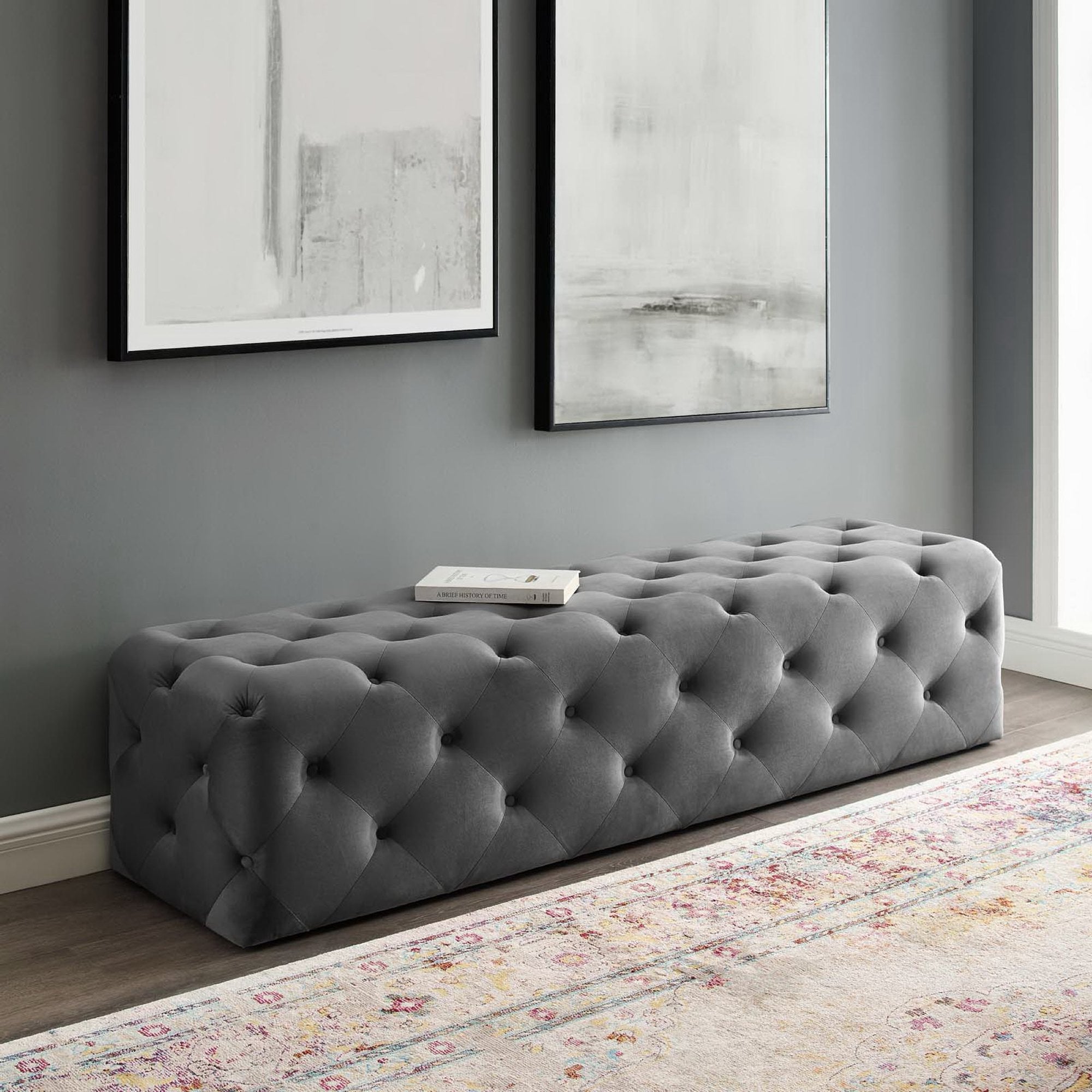 Amour 72″ Tufted Button Entryway Performance Velvet Bench view 2