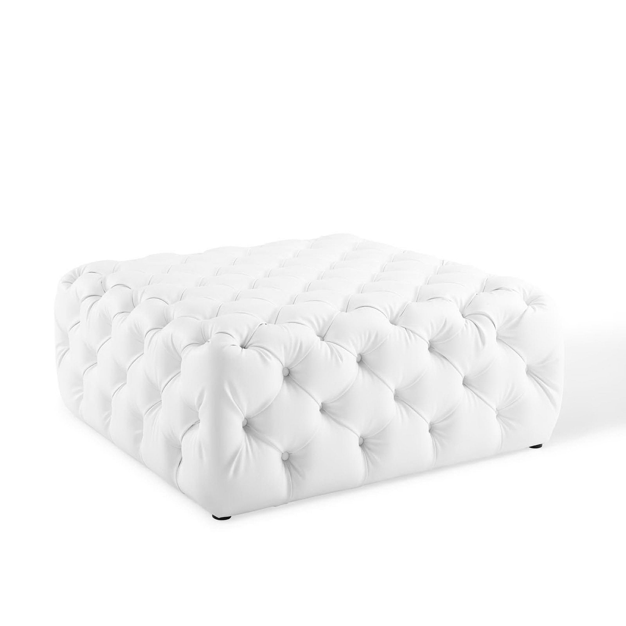 Amour Tufted Button Large Square Faux Leather Ottoman view 1