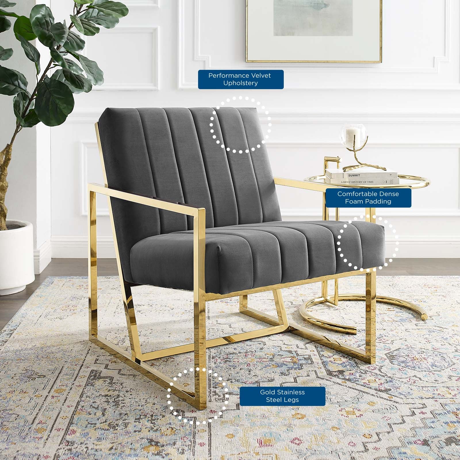 Inspire Channel Tufted Performance Velvet Armchair view 5