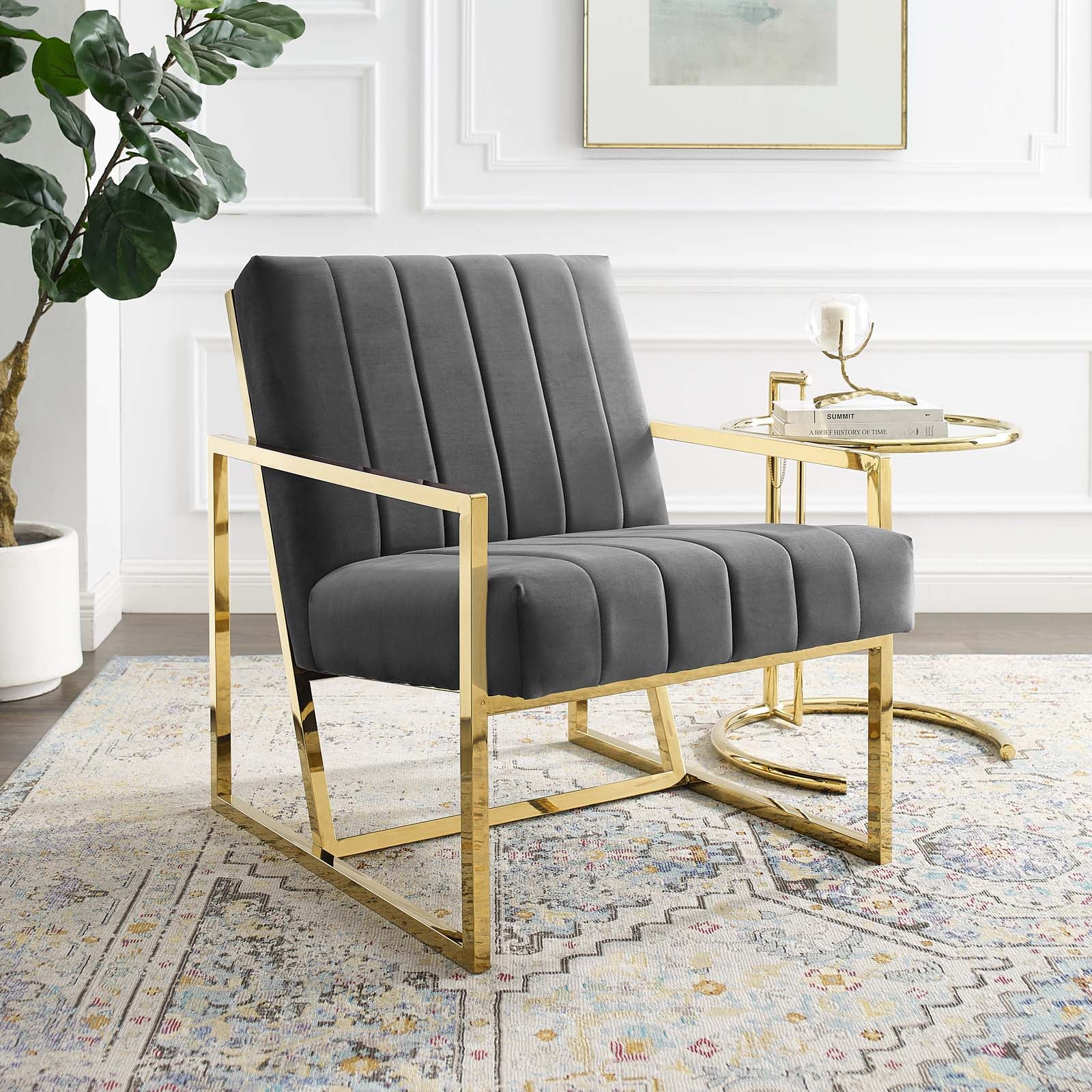 Inspire Channel Tufted Performance Velvet Armchair view 2