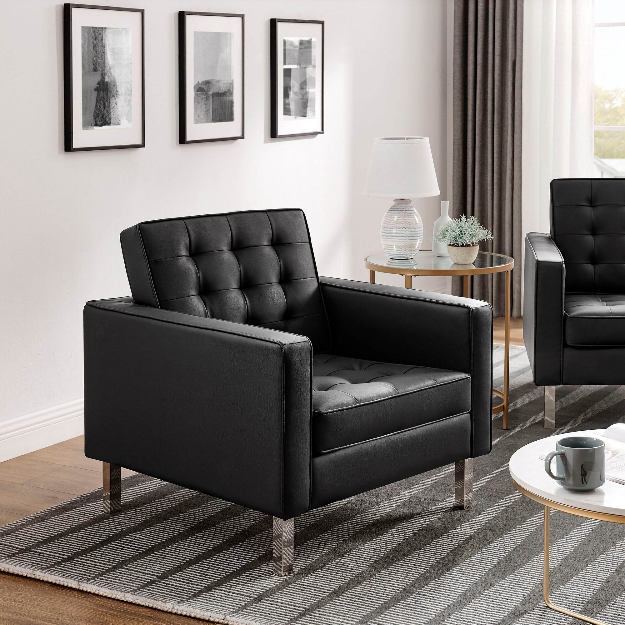 Loft Tufted Vegan Leather Armchairs – Set of 2 view 5