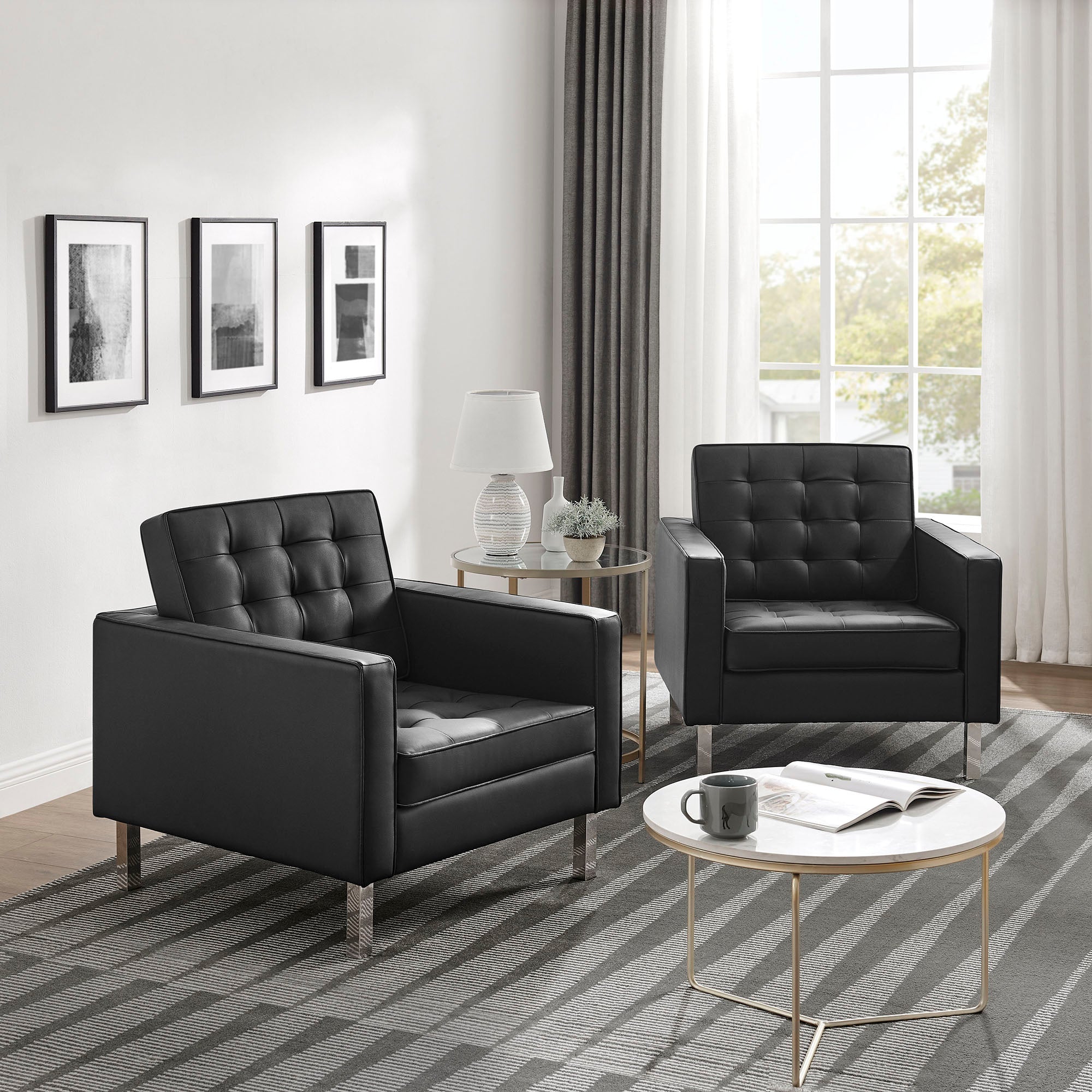 Loft Tufted Vegan Leather Armchairs – Set of 2 view 2
