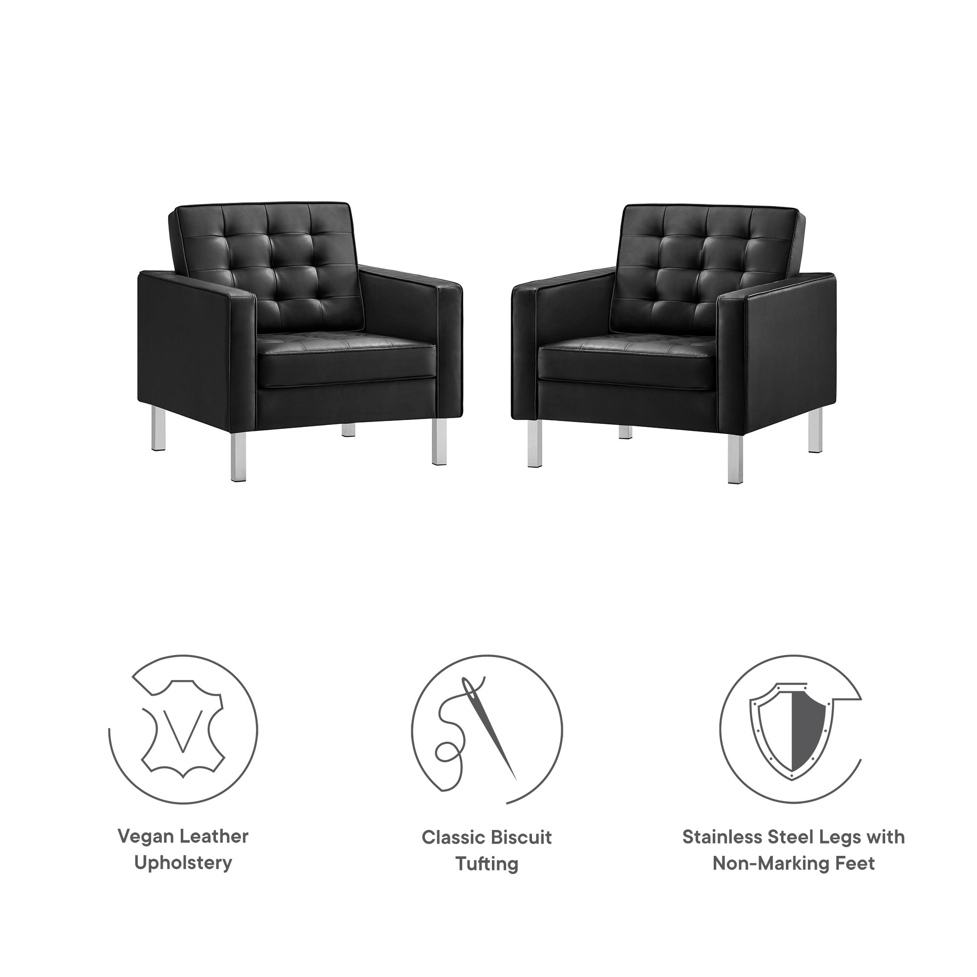 Loft Tufted Vegan Leather Armchairs – Set of 2 view 3