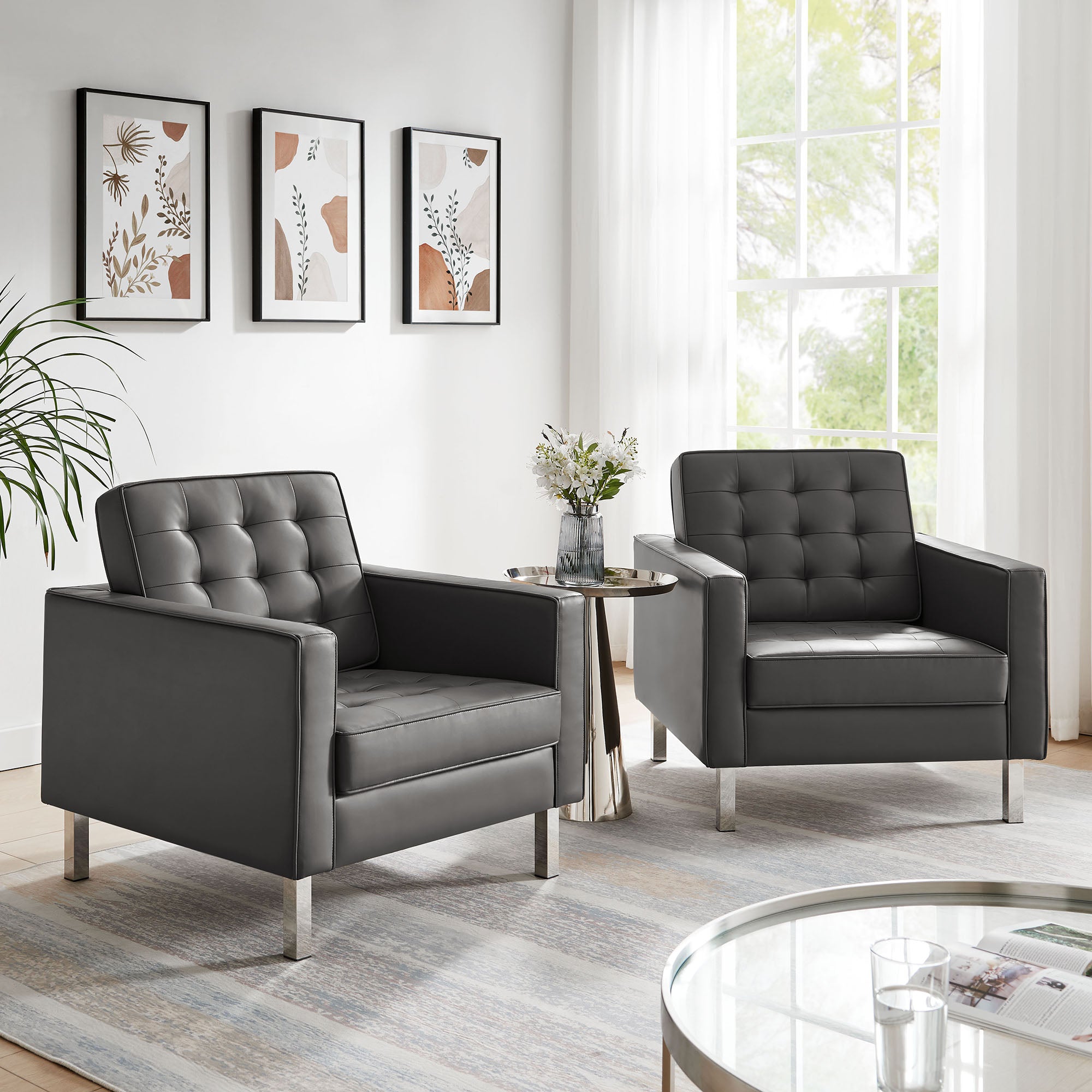 Loft Tufted Vegan Leather Armchairs - Set of 2 - Image 9