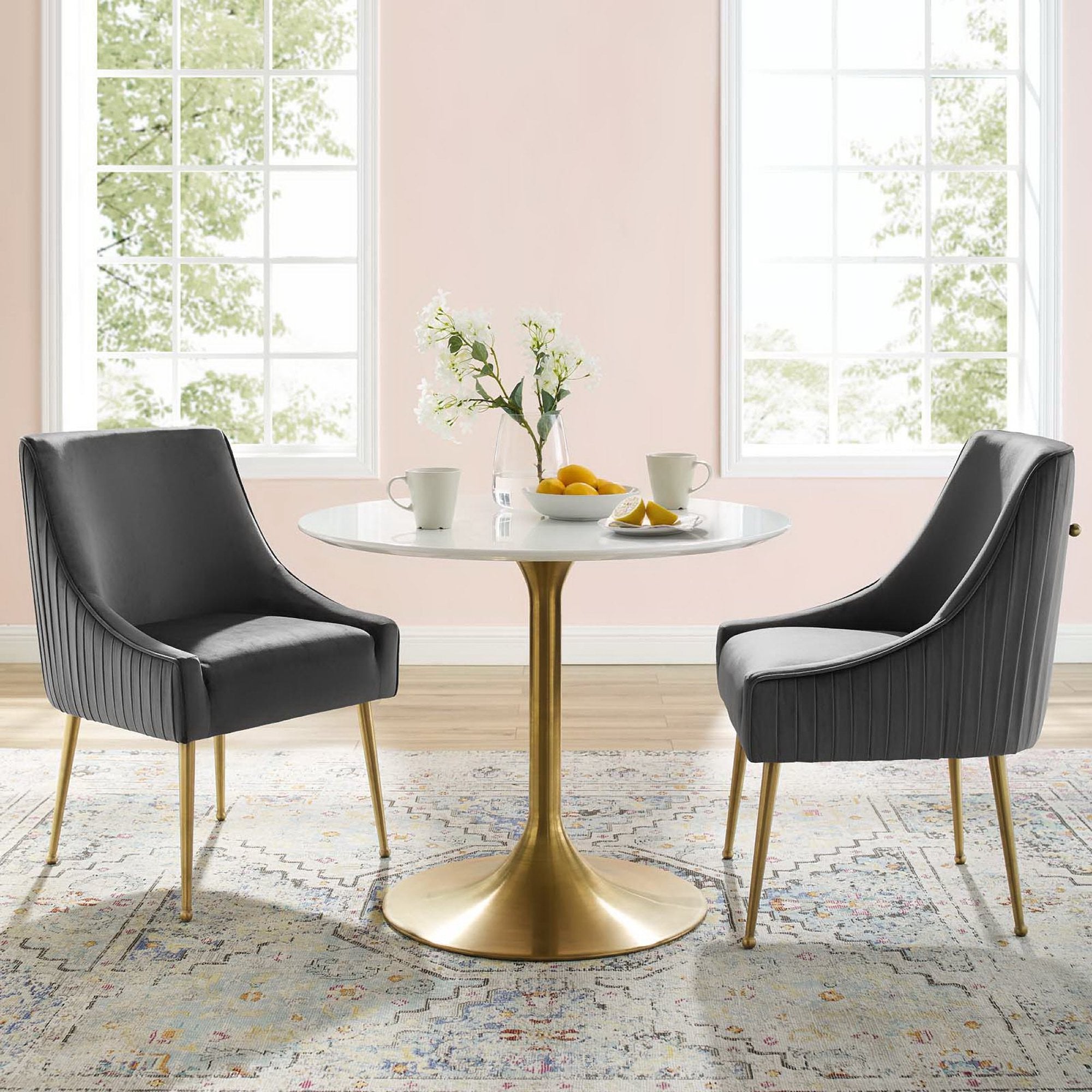 Discern Pleated Back Upholstered Performance Velvet Dining Chair Set of 2 view 2