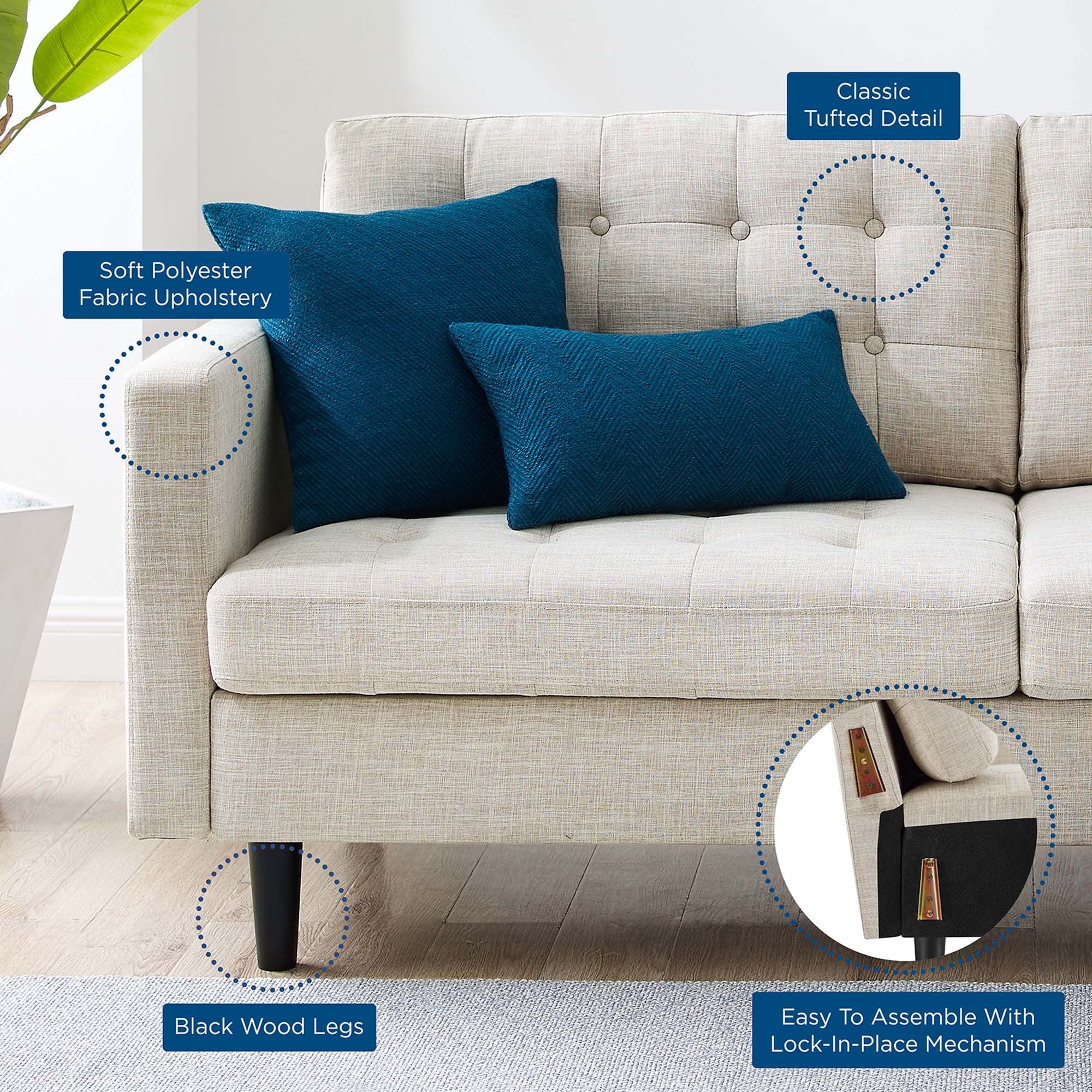 Exalt Tufted Fabric Sofa view 4