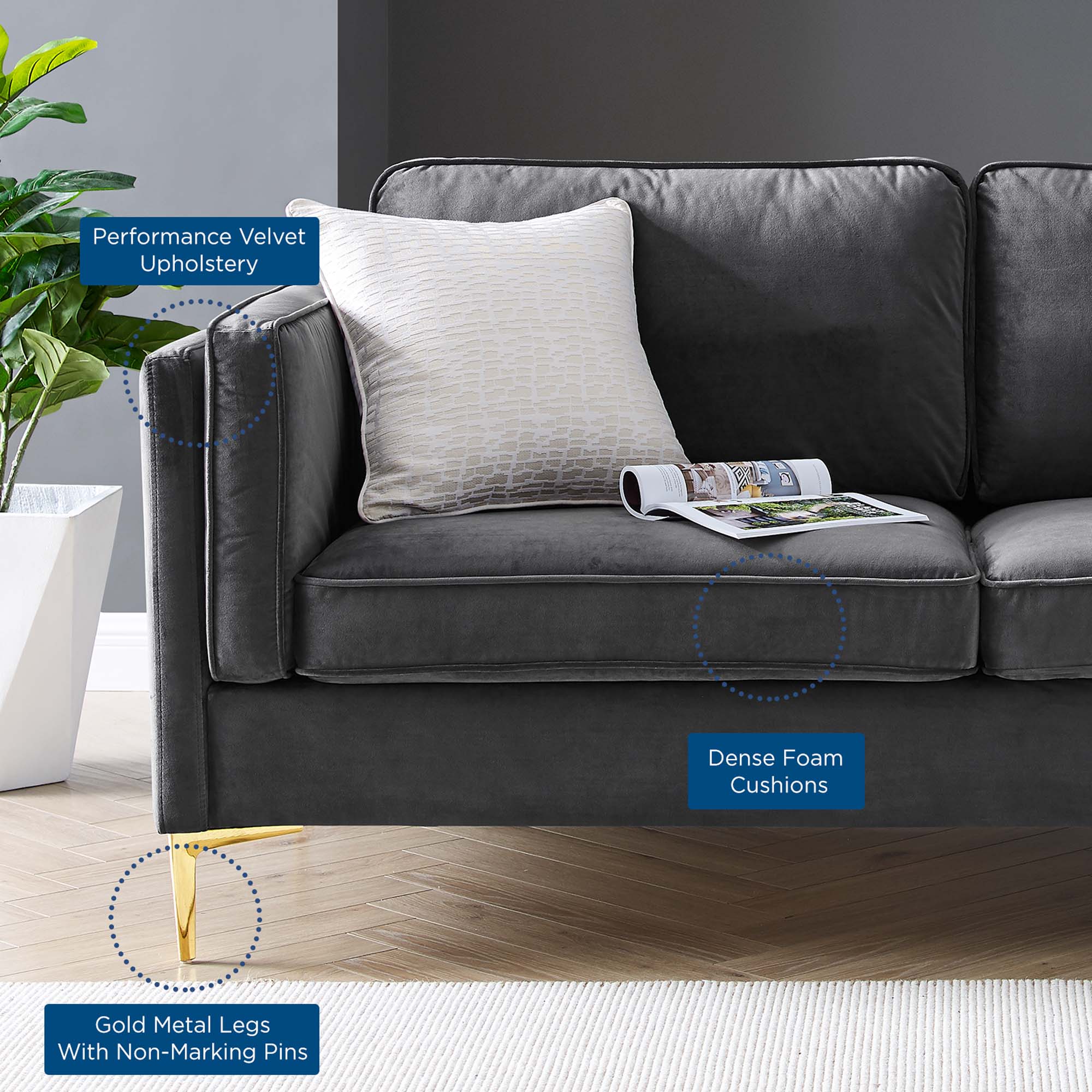 Kaiya Performance Velvet Sofa view 3
