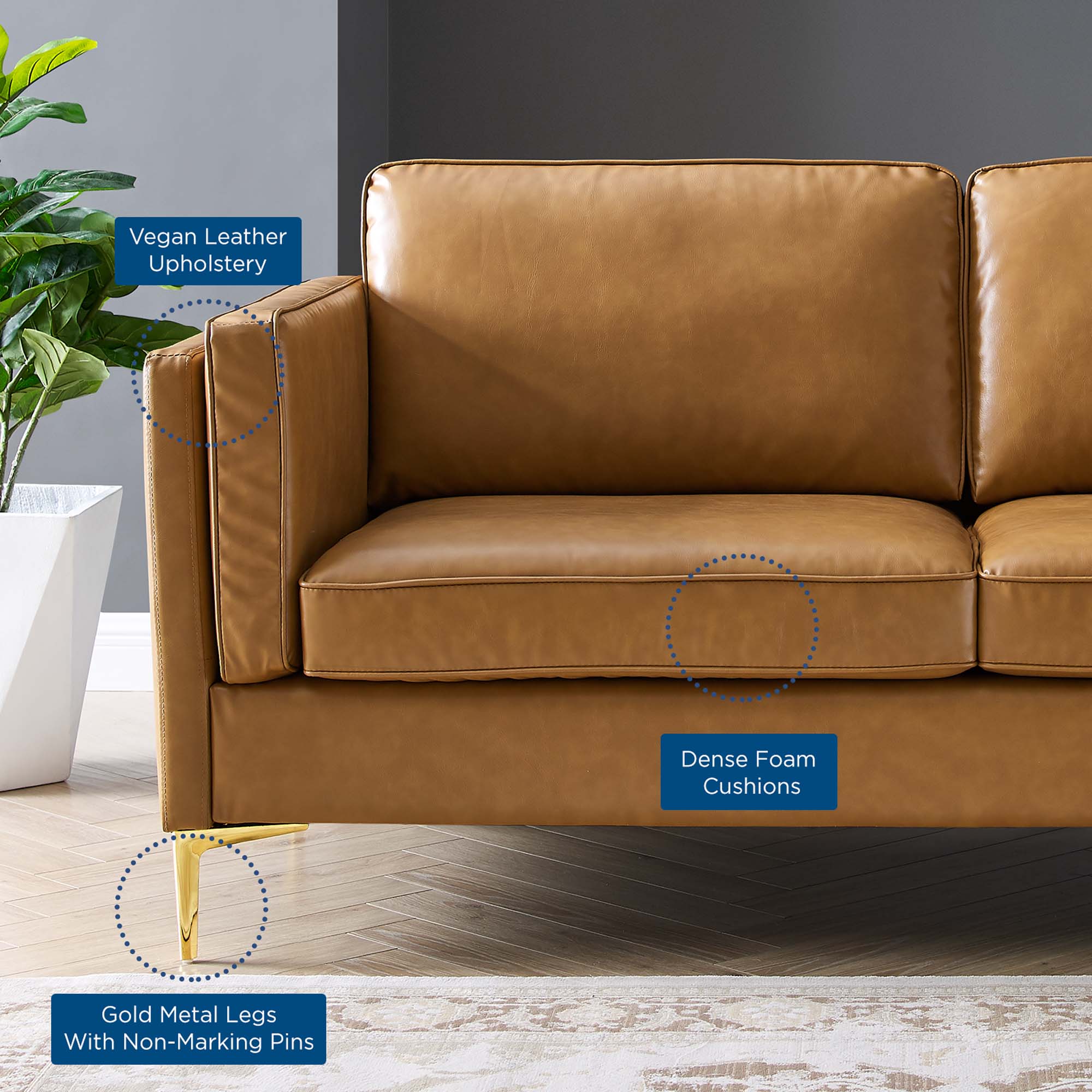 Kaiya Vegan Leather Sofa view 3
