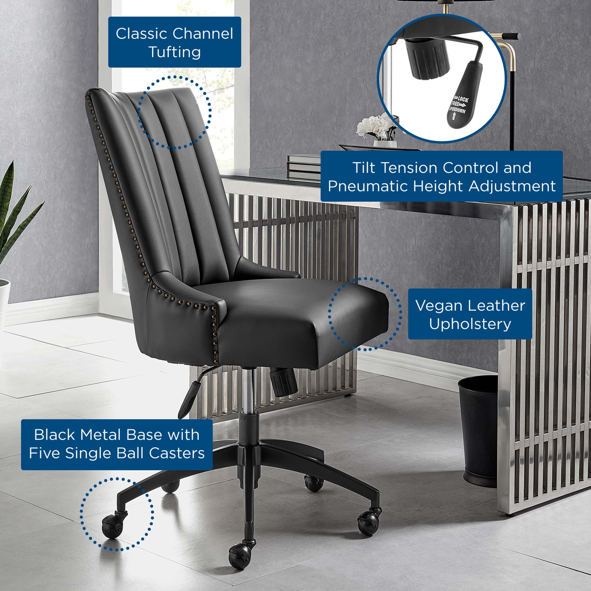Empower Channel Tufted Vegan Leather Office Chair - Image 4