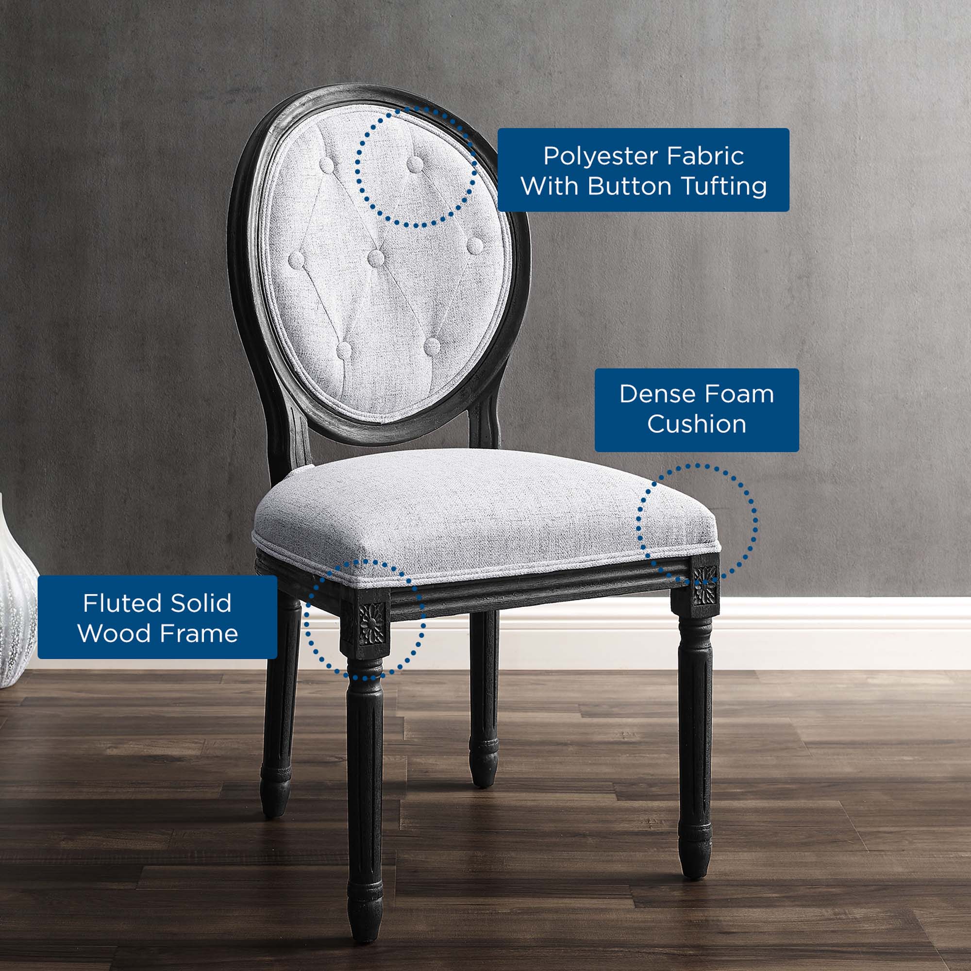 Arise Vintage French Upholstered Fabric Dining Side Chair view 4