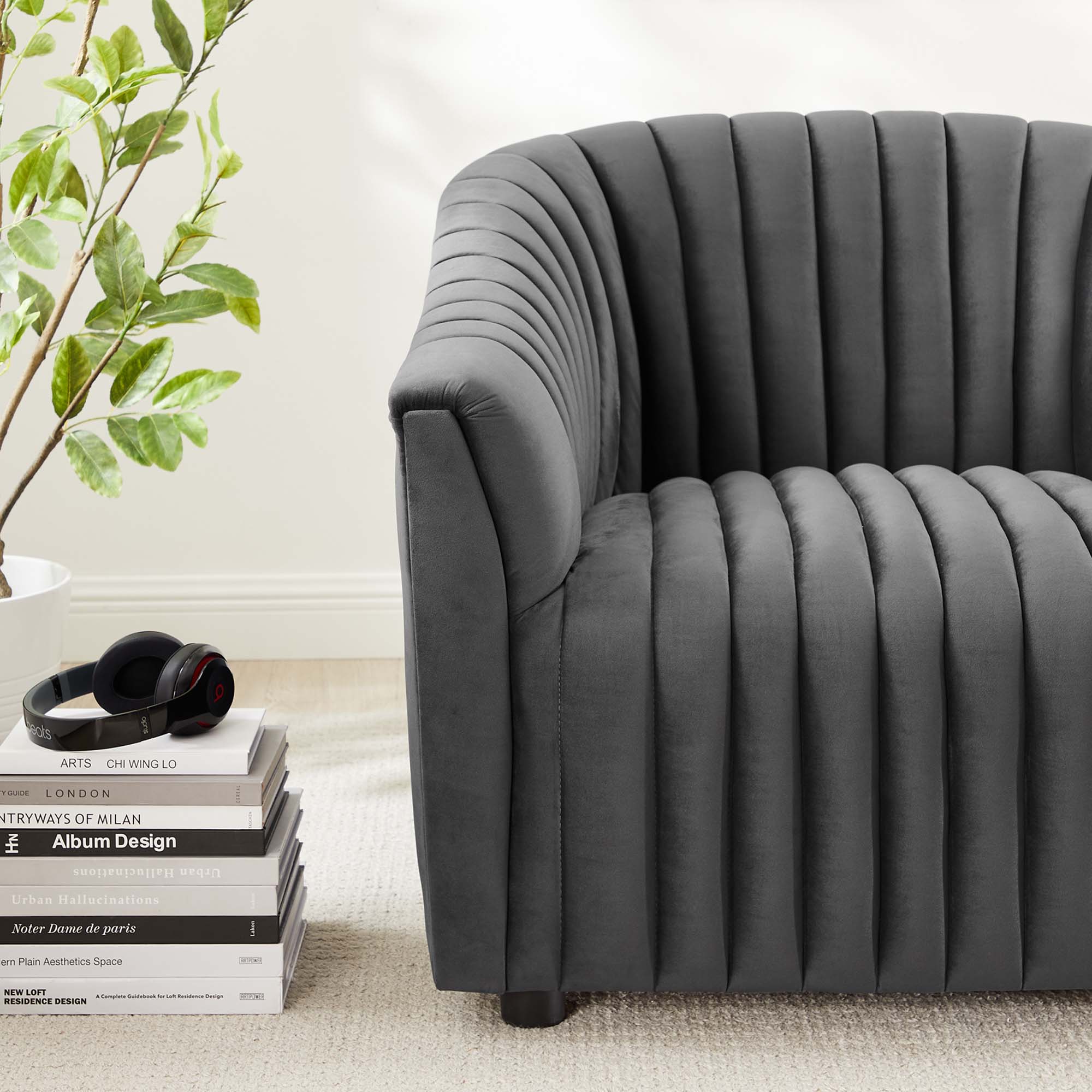 Announce Performance Velvet Channel Tufted Armchair view 4