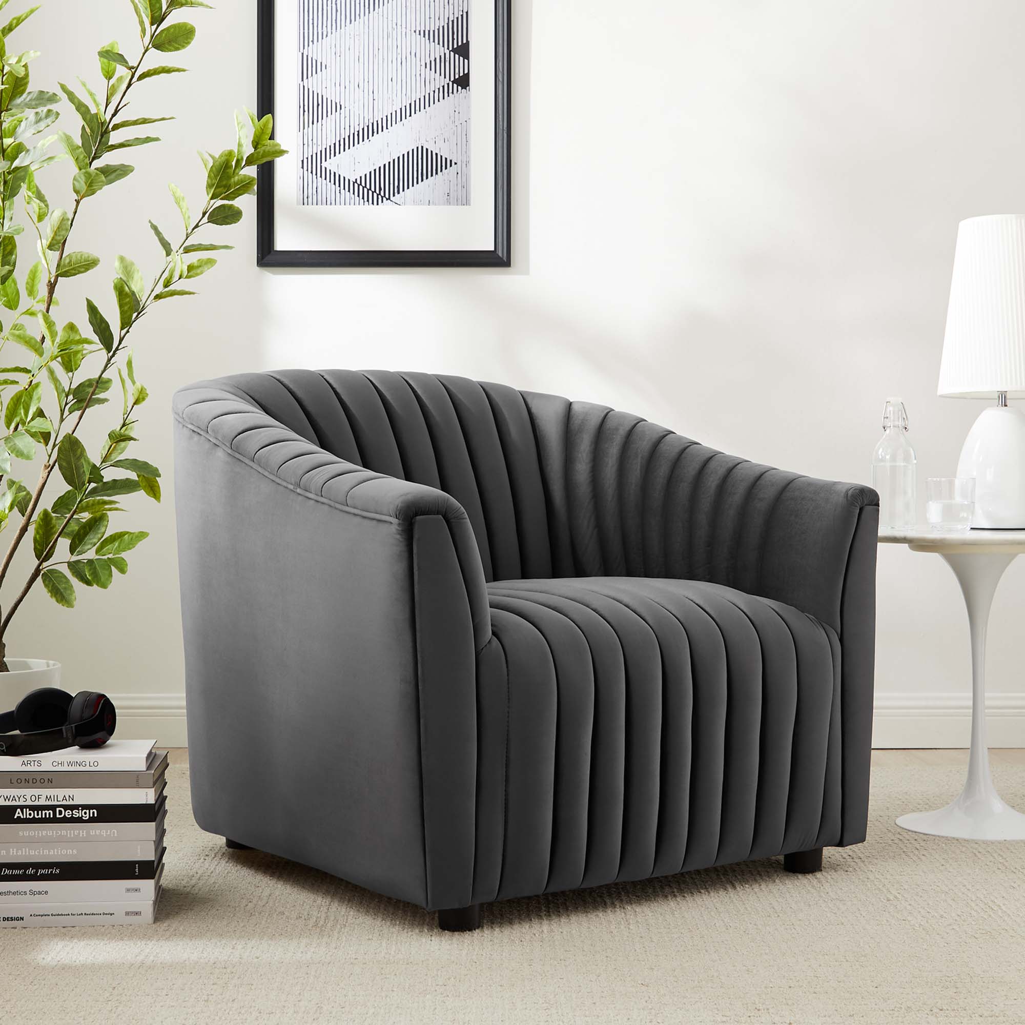 Announce Performance Velvet Channel Tufted Armchair view 2