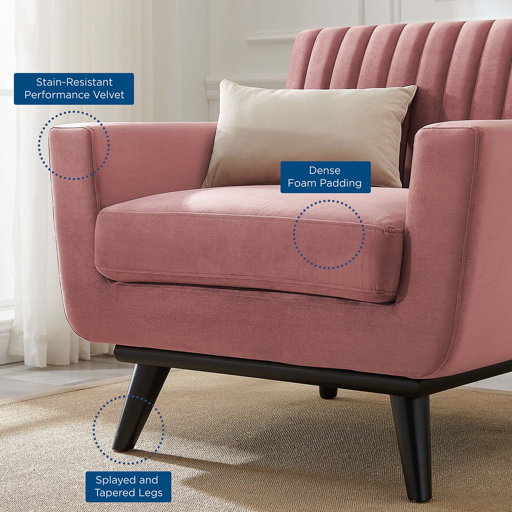 Engage Channel Tufted Performance Velvet Armchair view 4