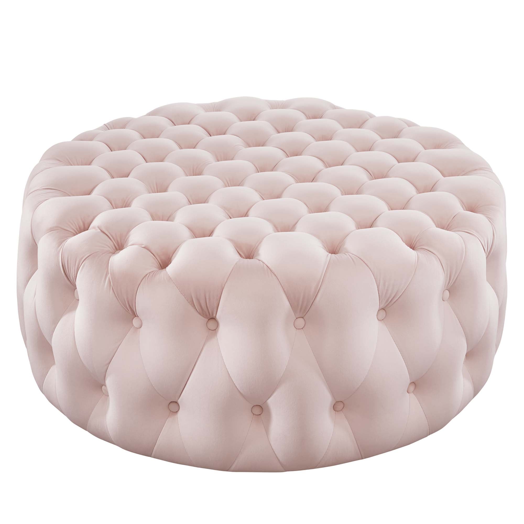 Amour Tufted Button Large Round Performance Velvet Ottoman view 1