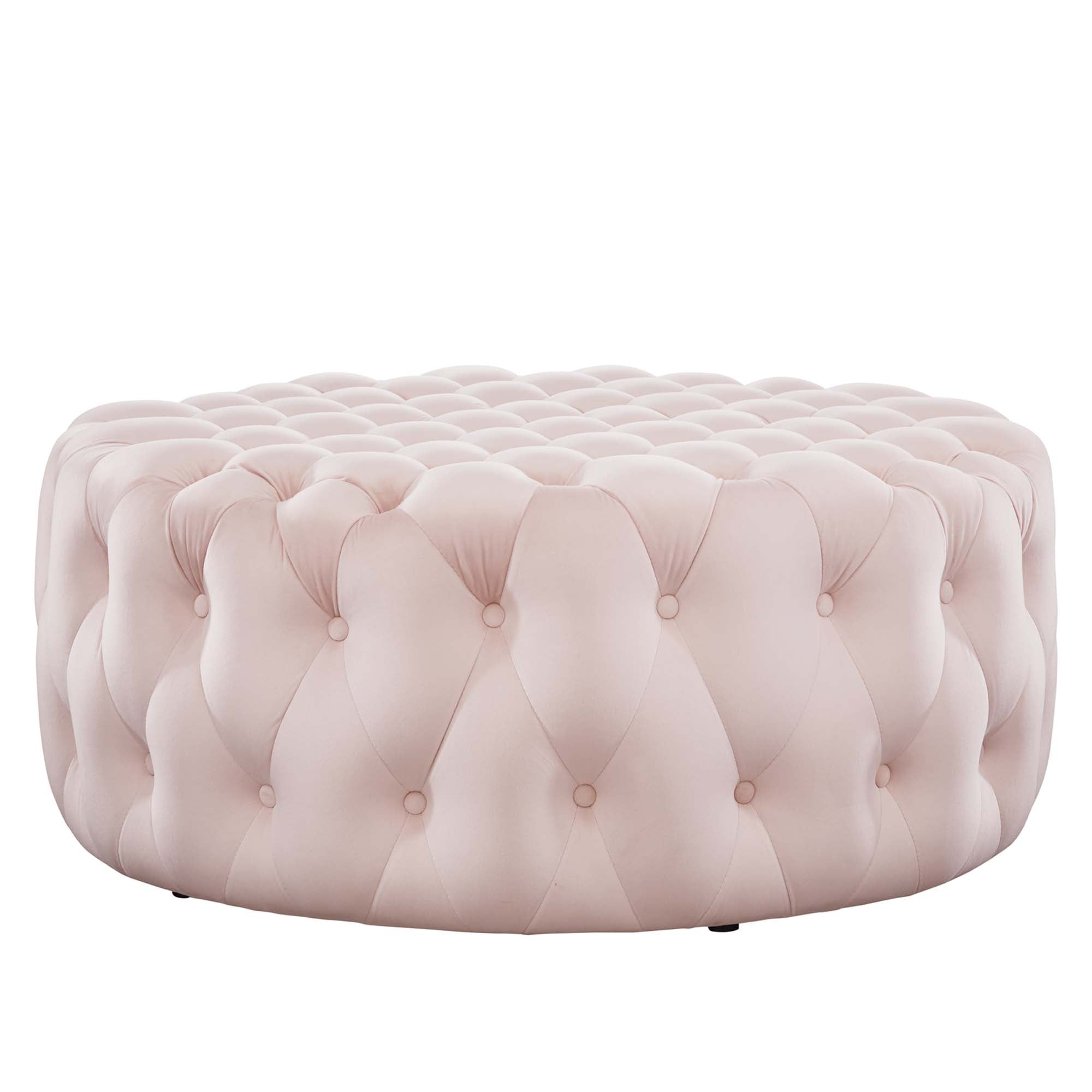 Amour Tufted Button Large Round Performance Velvet Ottoman view 5