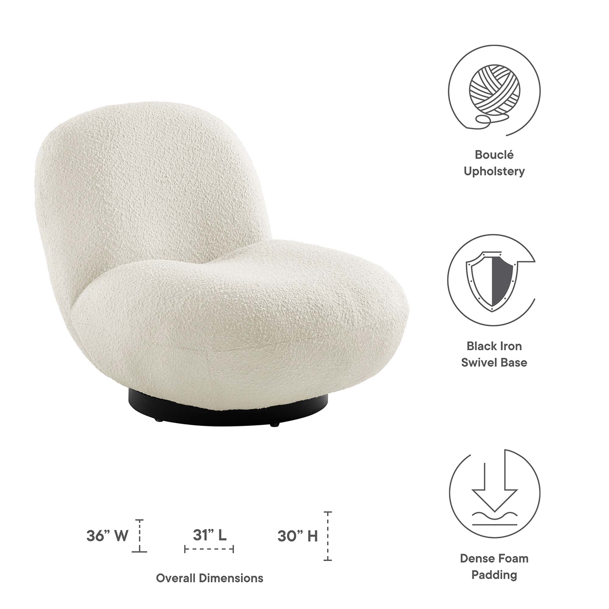 Kindred Boucle Upholstered Swivel Chair view 3