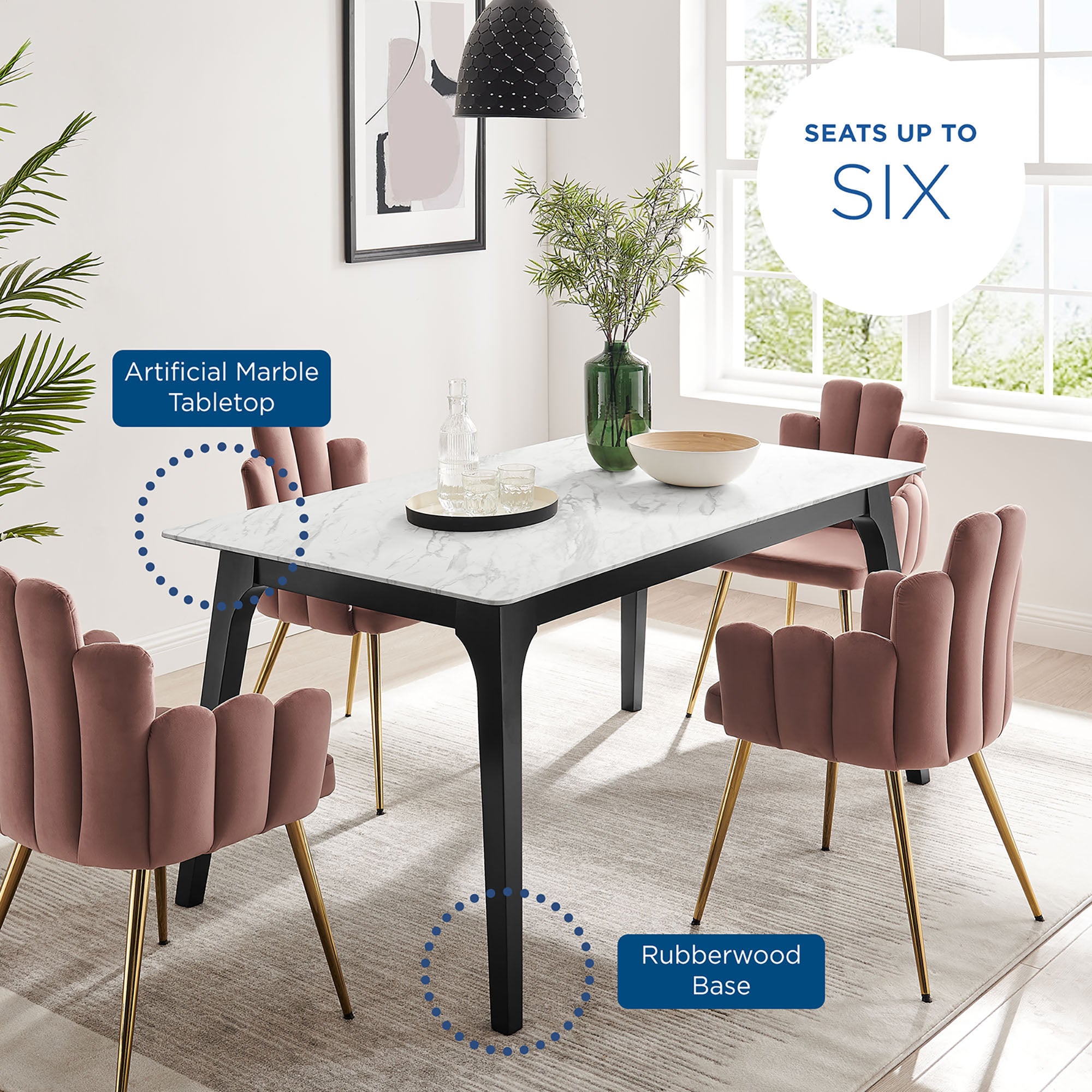 Juxtapose 63″ Rectangular Performance Artificial Marble Dining Table view 5