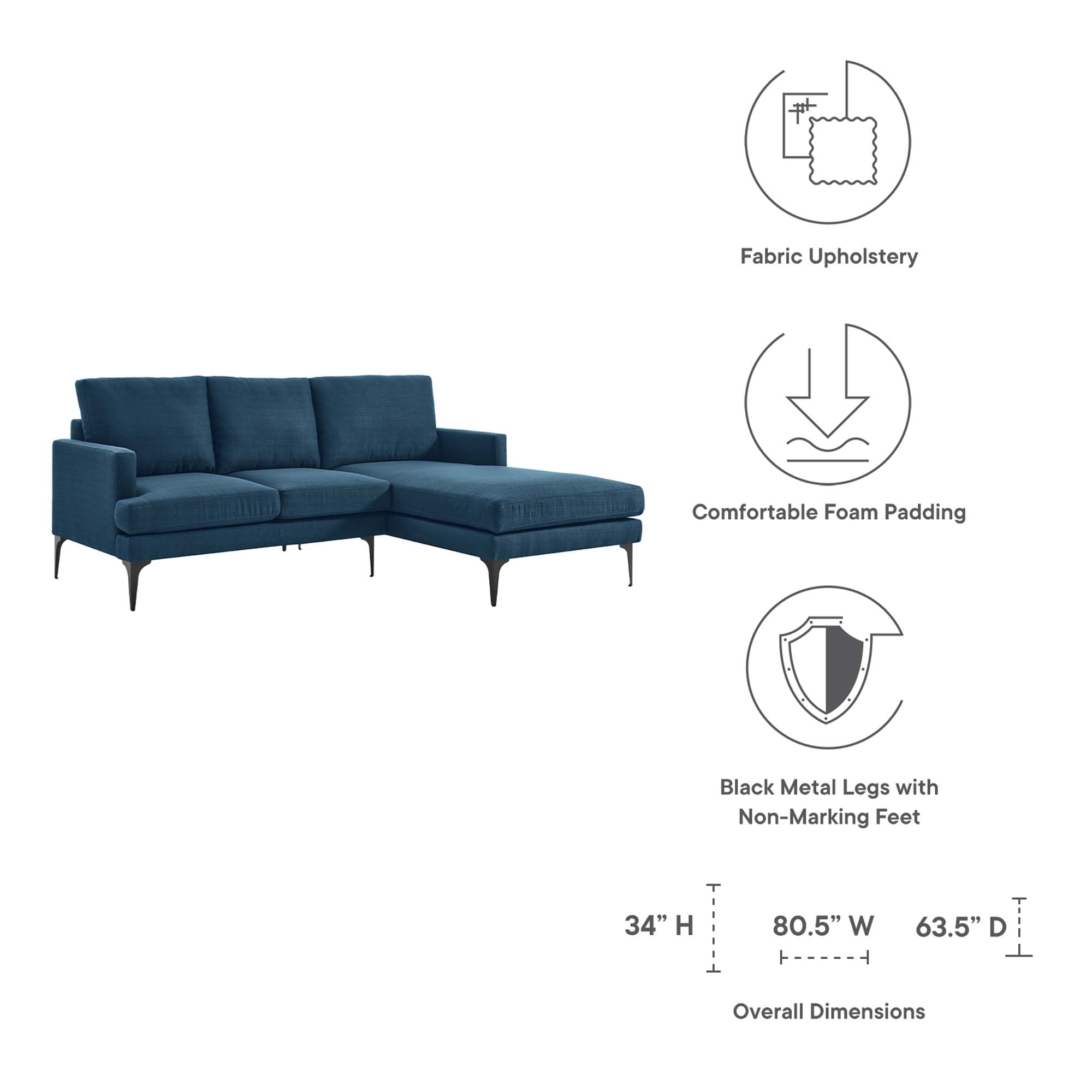 Evermore Right-Facing Upholstered Fabric Sectional Sofa view 3