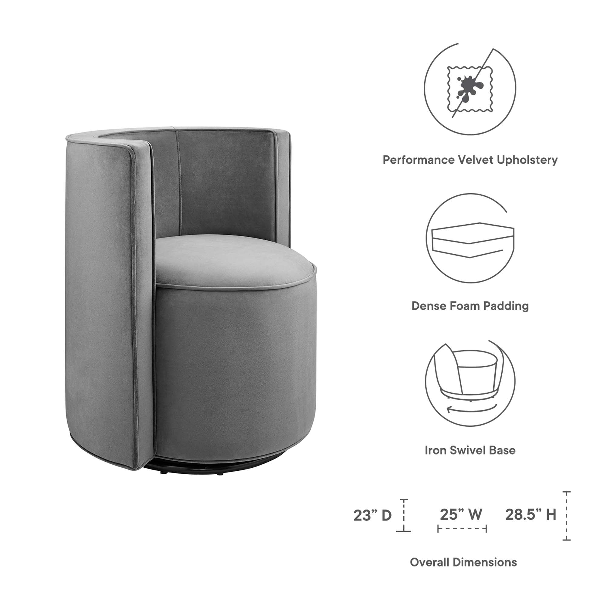 Della Performance Velvet Fabric Swivel Chair view 3