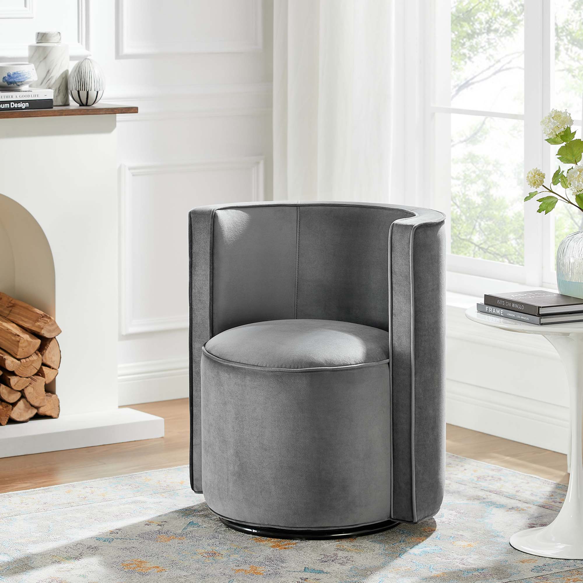 Della Performance Velvet Fabric Swivel Chair view 2