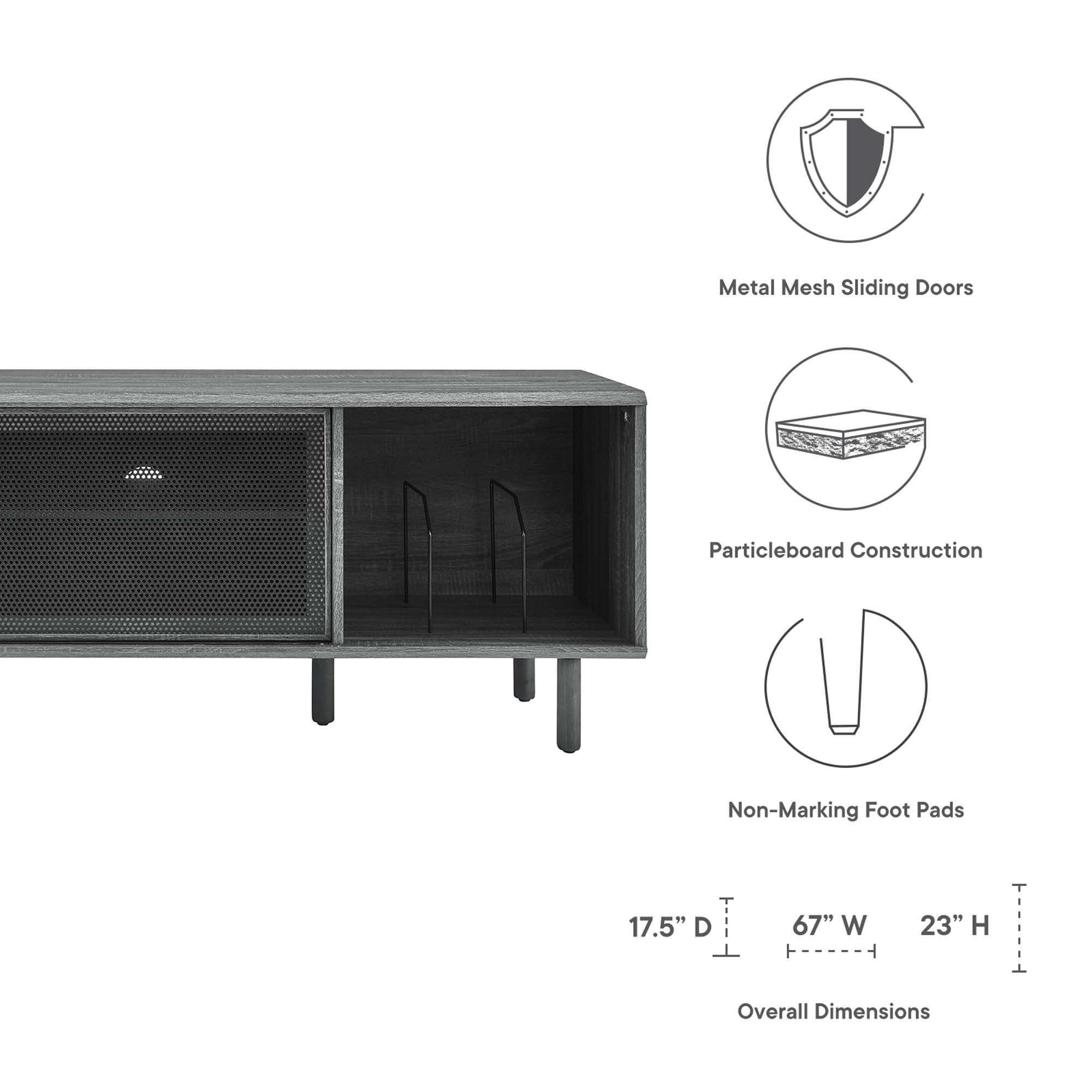 Kurtis 67″ TV and Vinyl Record Stand view 3